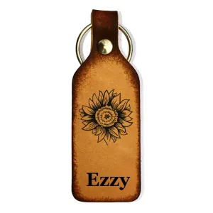 Sunflower with Name(s) Leather Keychain