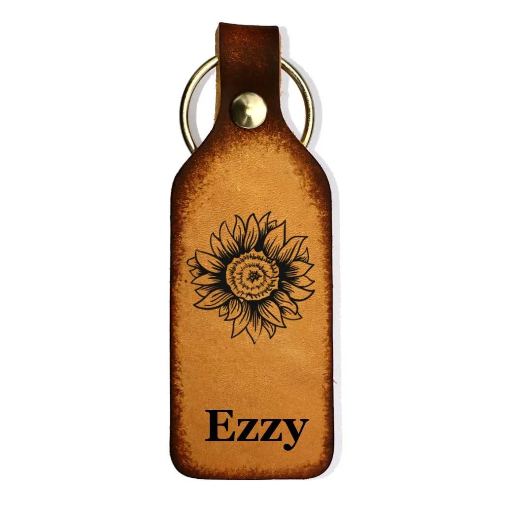 Sunflower with Name(s) Leather Keychain