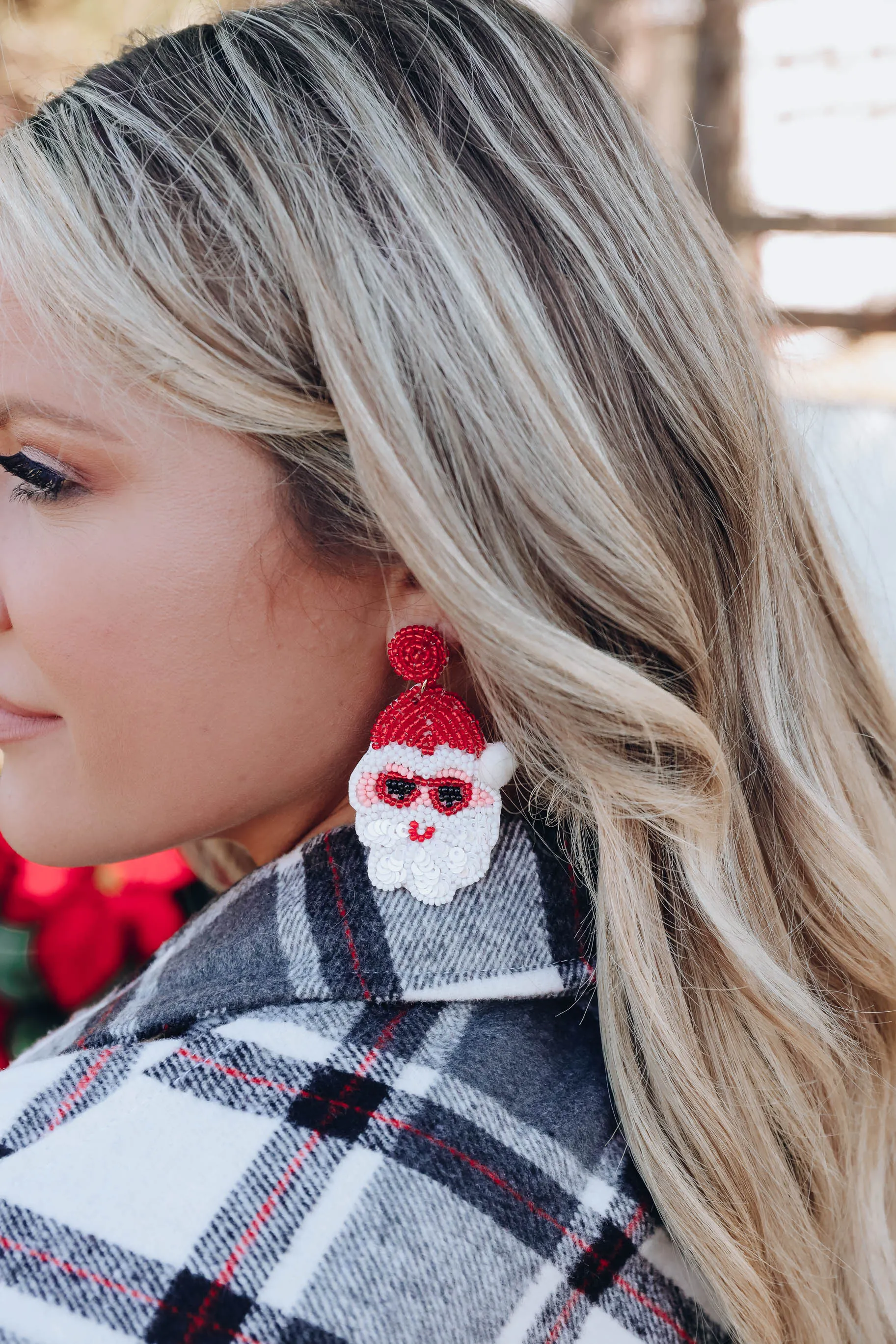 Sunny Santa Beaded Earrings - Red