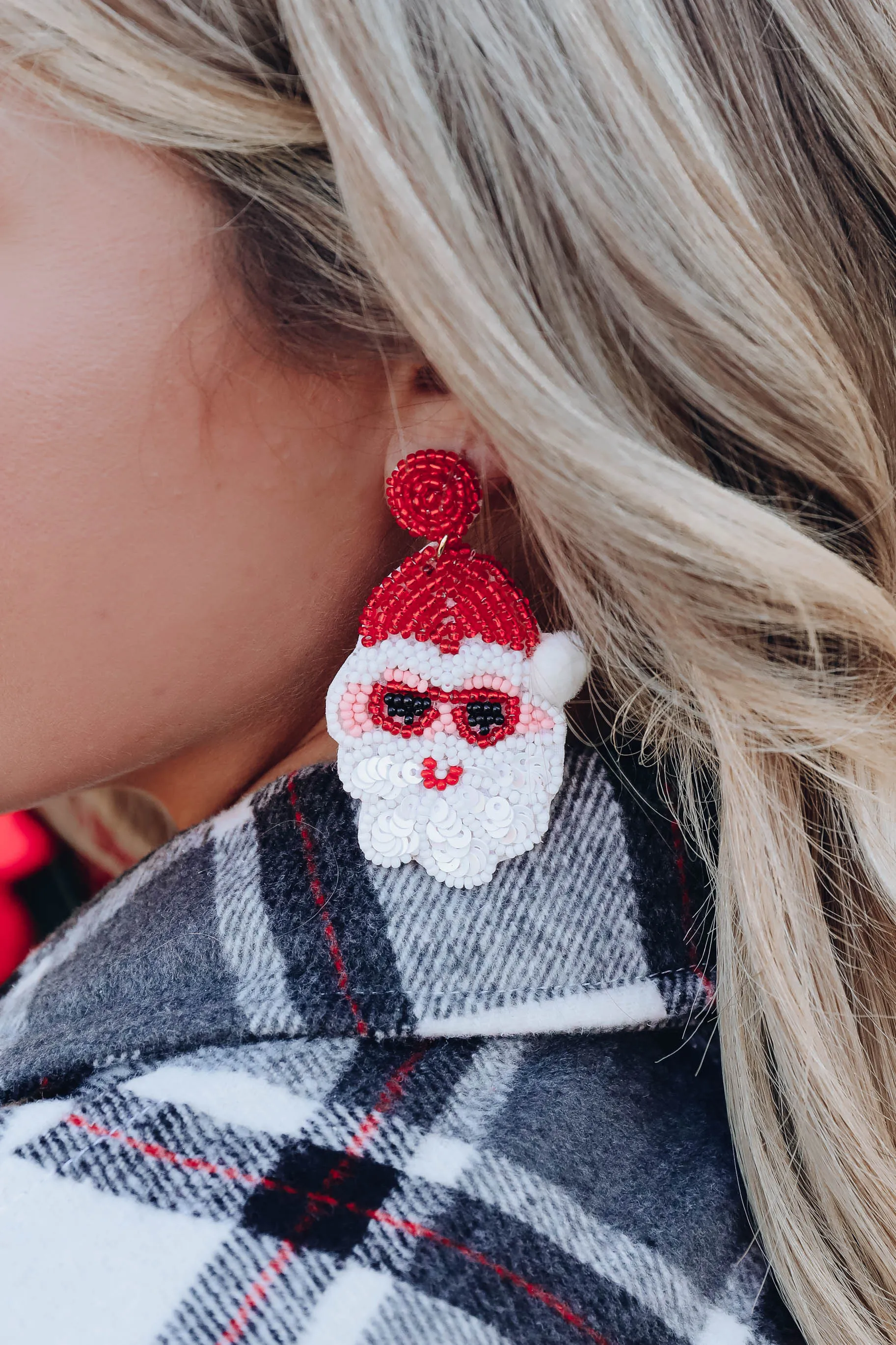 Sunny Santa Beaded Earrings - Red