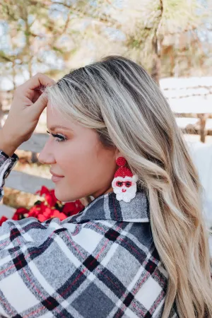Sunny Santa Beaded Earrings - Red