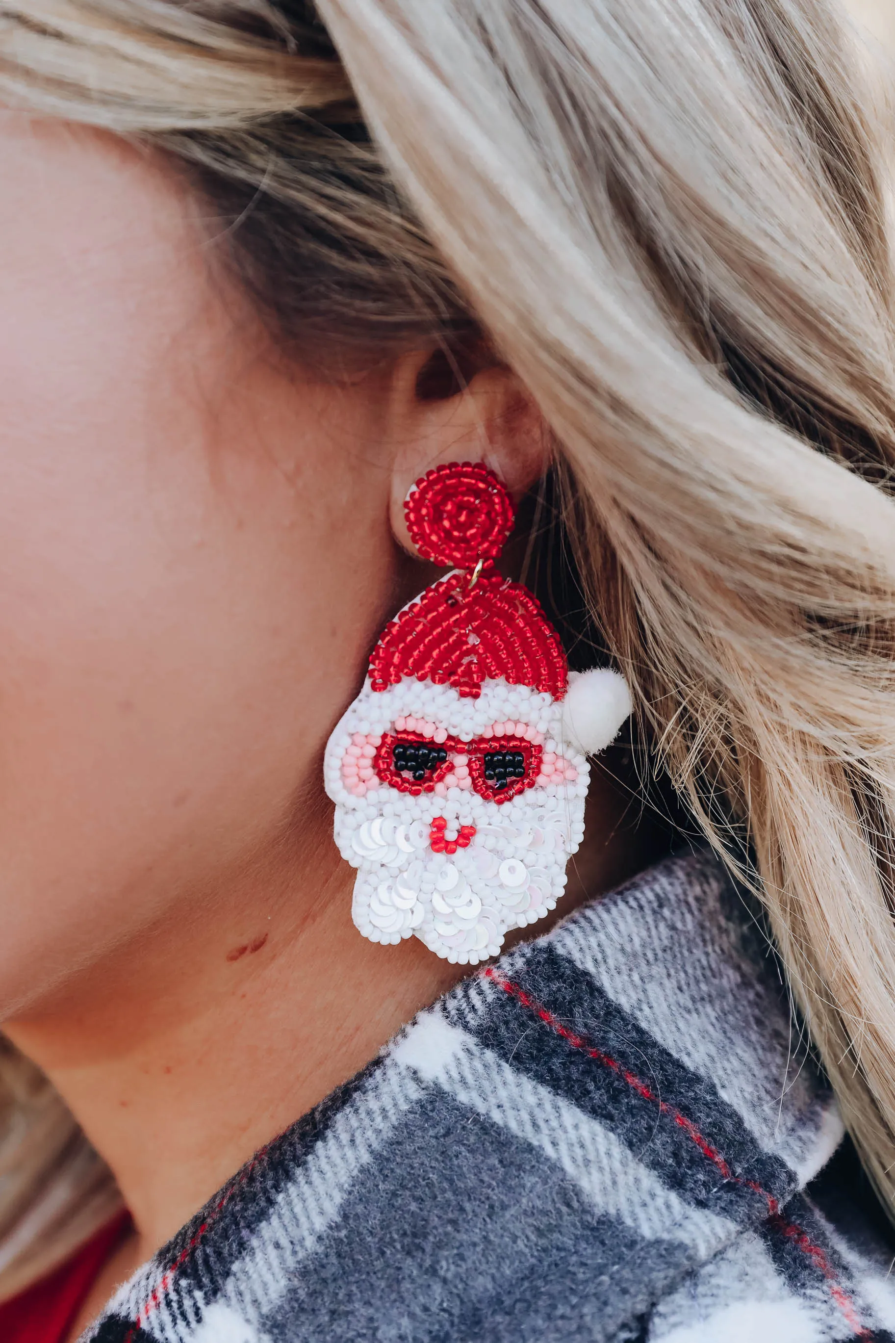 Sunny Santa Beaded Earrings - Red