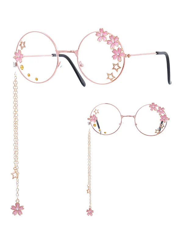 Sweet Lolita Glasses Pink Chains Flowers Stars Round Frame Sunglasses