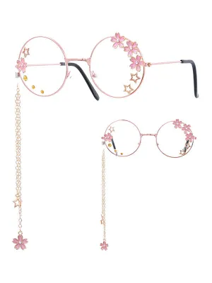 Sweet Lolita Glasses Pink Chains Flowers Stars Round Frame Sunglasses