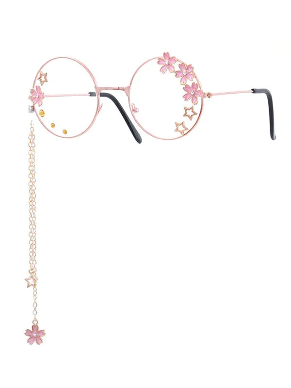 Sweet Lolita Glasses Pink Chains Flowers Stars Round Frame Sunglasses