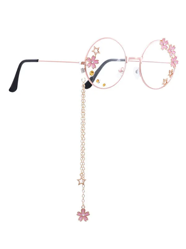 Sweet Lolita Glasses Pink Chains Flowers Stars Round Frame Sunglasses