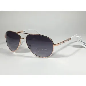 Tahari Aviator Pilot Sunglasses Rhinestone Jewels Rose Gold White Frame Smoke Gradient Lens TH737 RGDWH