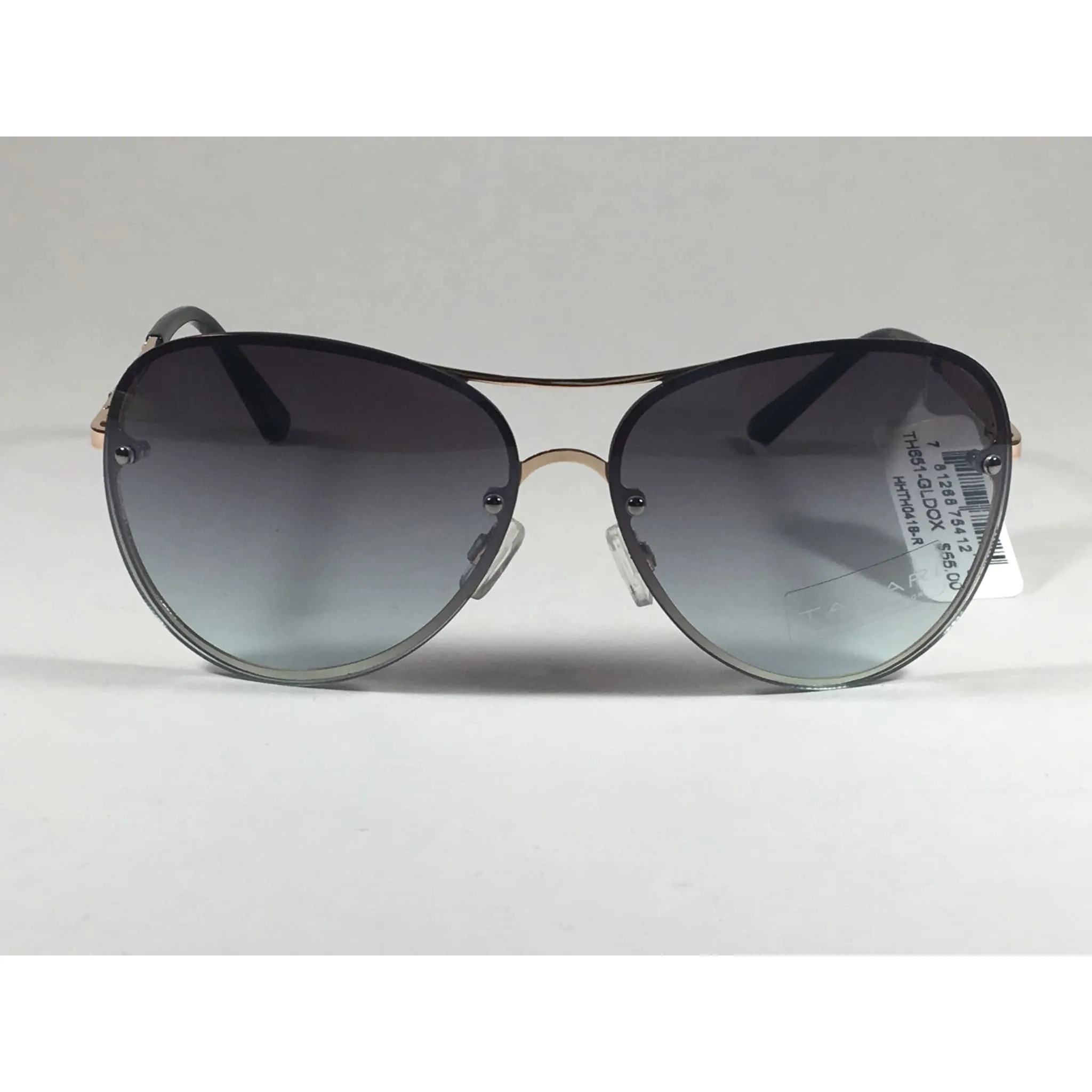 Tahari Rimless Aviator Sunglasses Black Gold Green Gray Gradient Lens TH651 GLDOX
