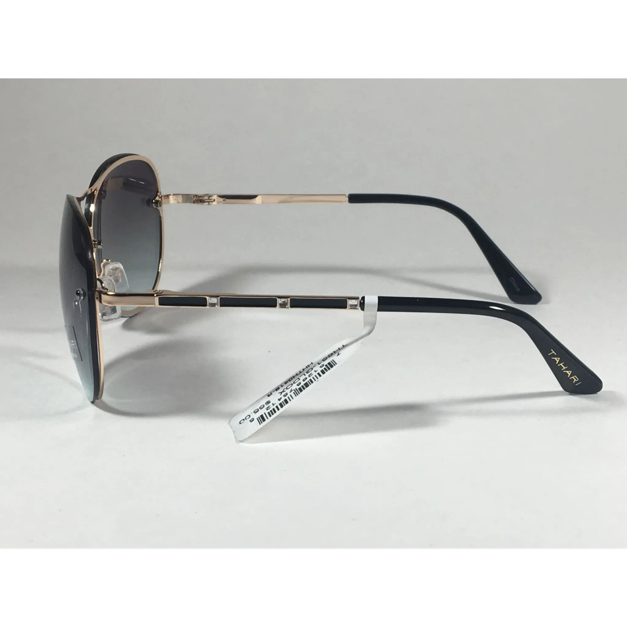 Tahari Rimless Aviator Sunglasses Black Gold Green Gray Gradient Lens TH651 GLDOX