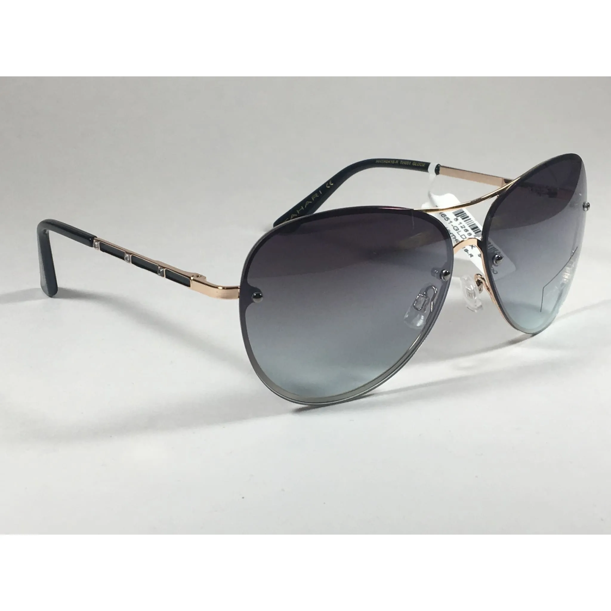 Tahari Rimless Aviator Sunglasses Black Gold Green Gray Gradient Lens TH651 GLDOX