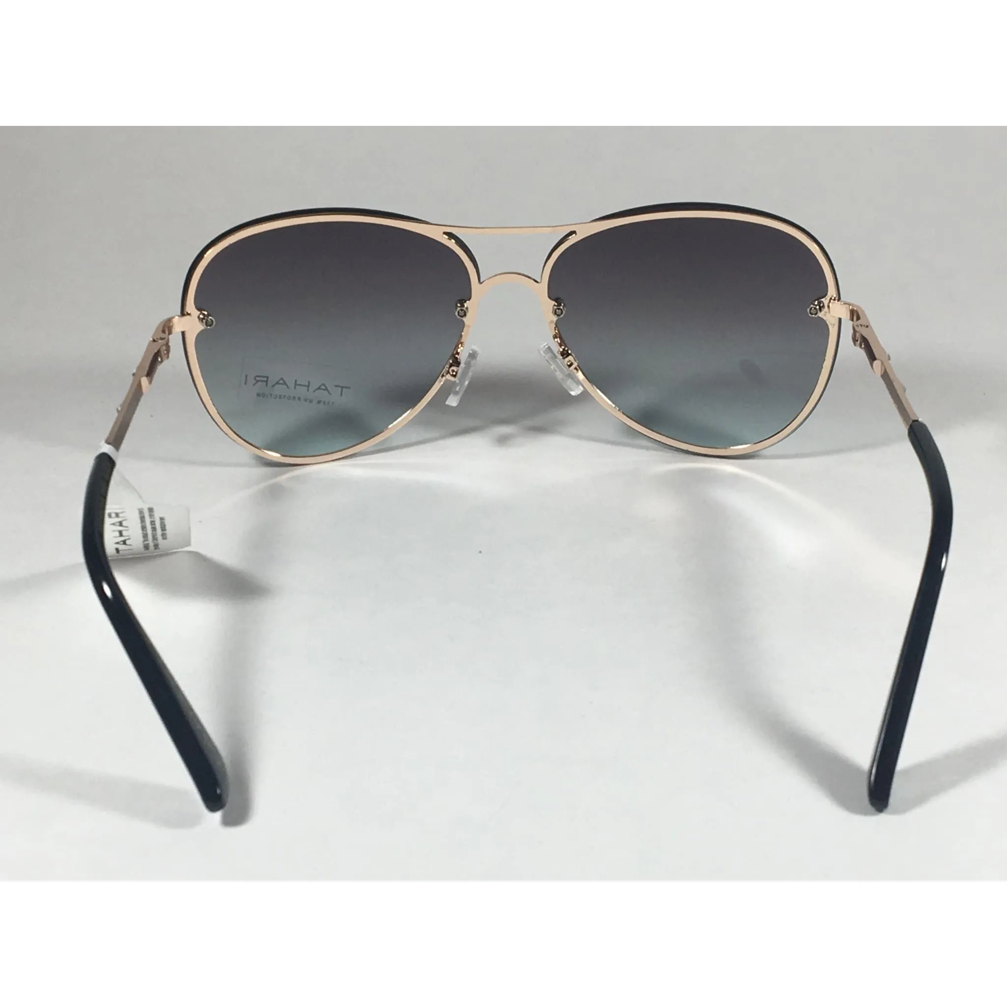 Tahari Rimless Aviator Sunglasses Black Gold Green Gray Gradient Lens TH651 GLDOX