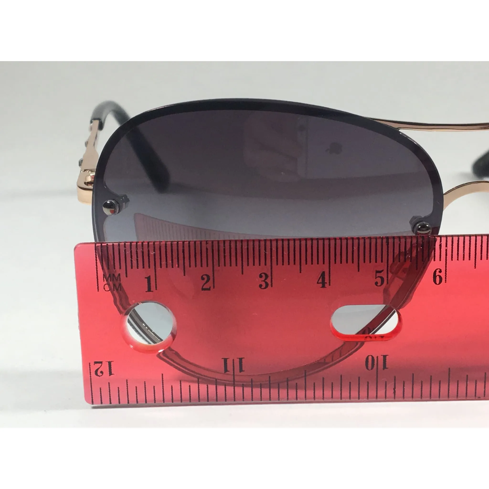 Tahari Rimless Aviator Sunglasses Black Gold Green Gray Gradient Lens TH651 GLDOX
