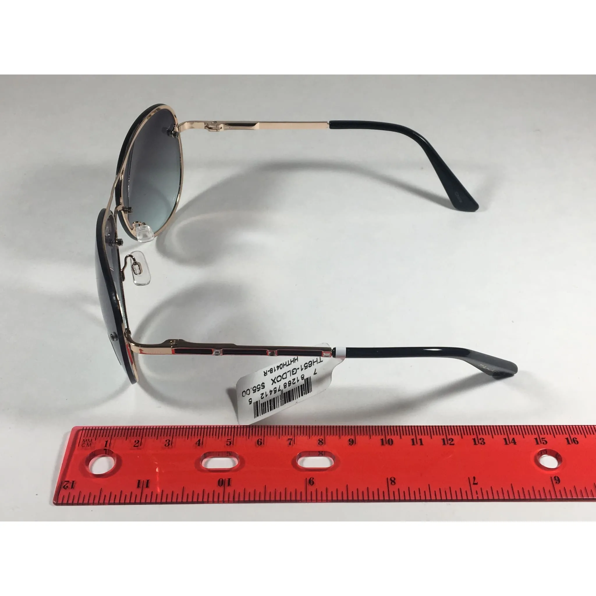 Tahari Rimless Aviator Sunglasses Black Gold Green Gray Gradient Lens TH651 GLDOX