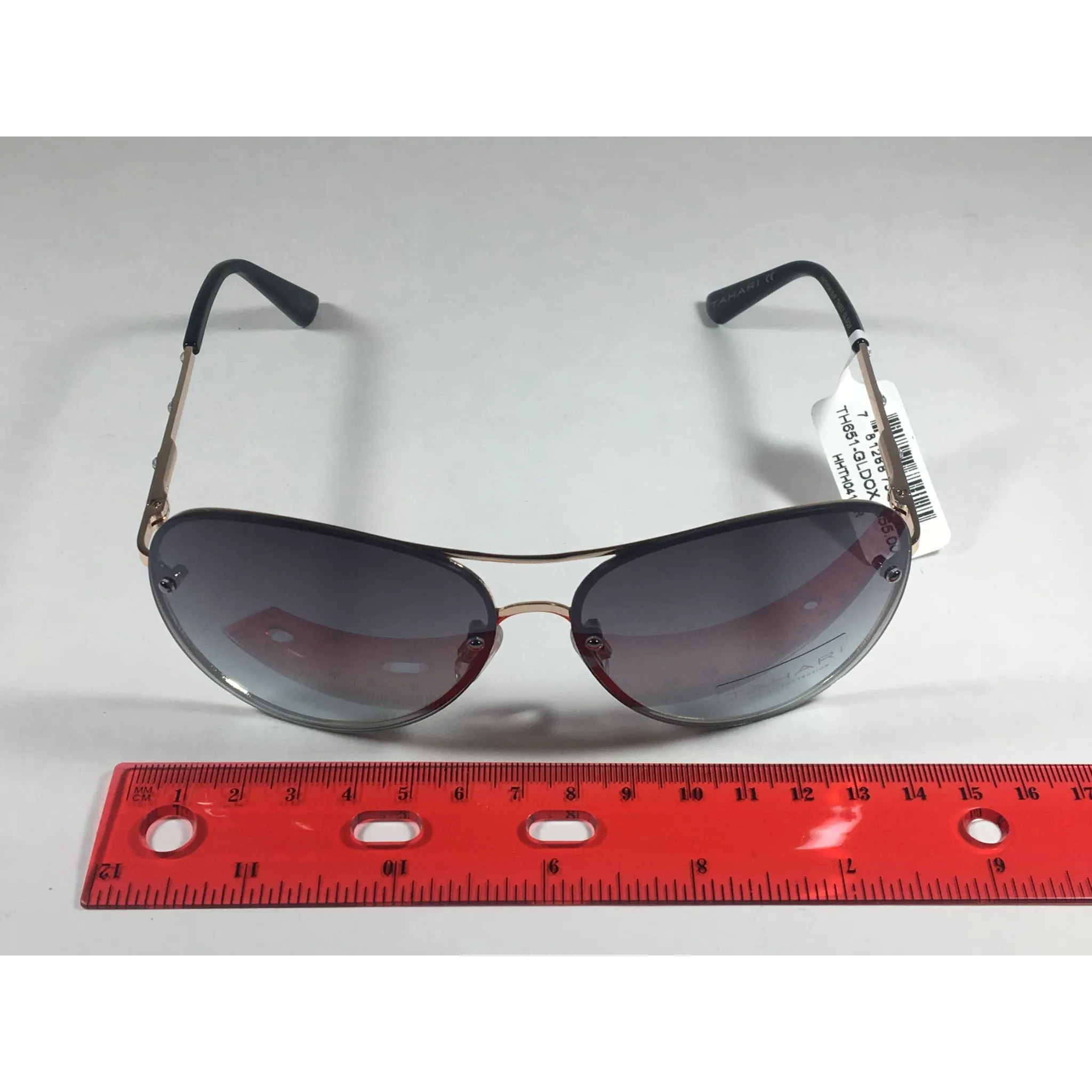 Tahari Rimless Aviator Sunglasses Black Gold Green Gray Gradient Lens TH651 GLDOX