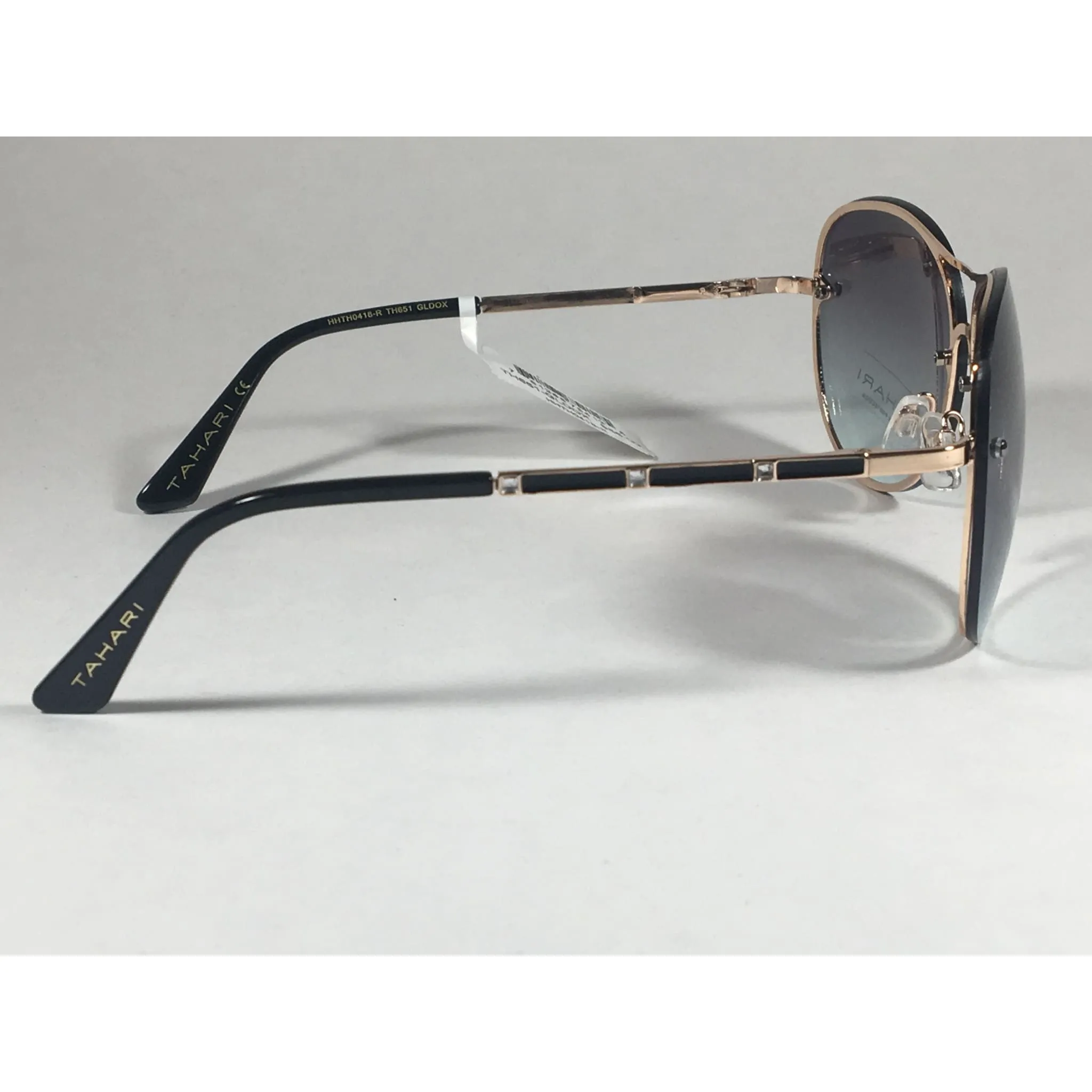 Tahari Rimless Aviator Sunglasses Black Gold Green Gray Gradient Lens TH651 GLDOX