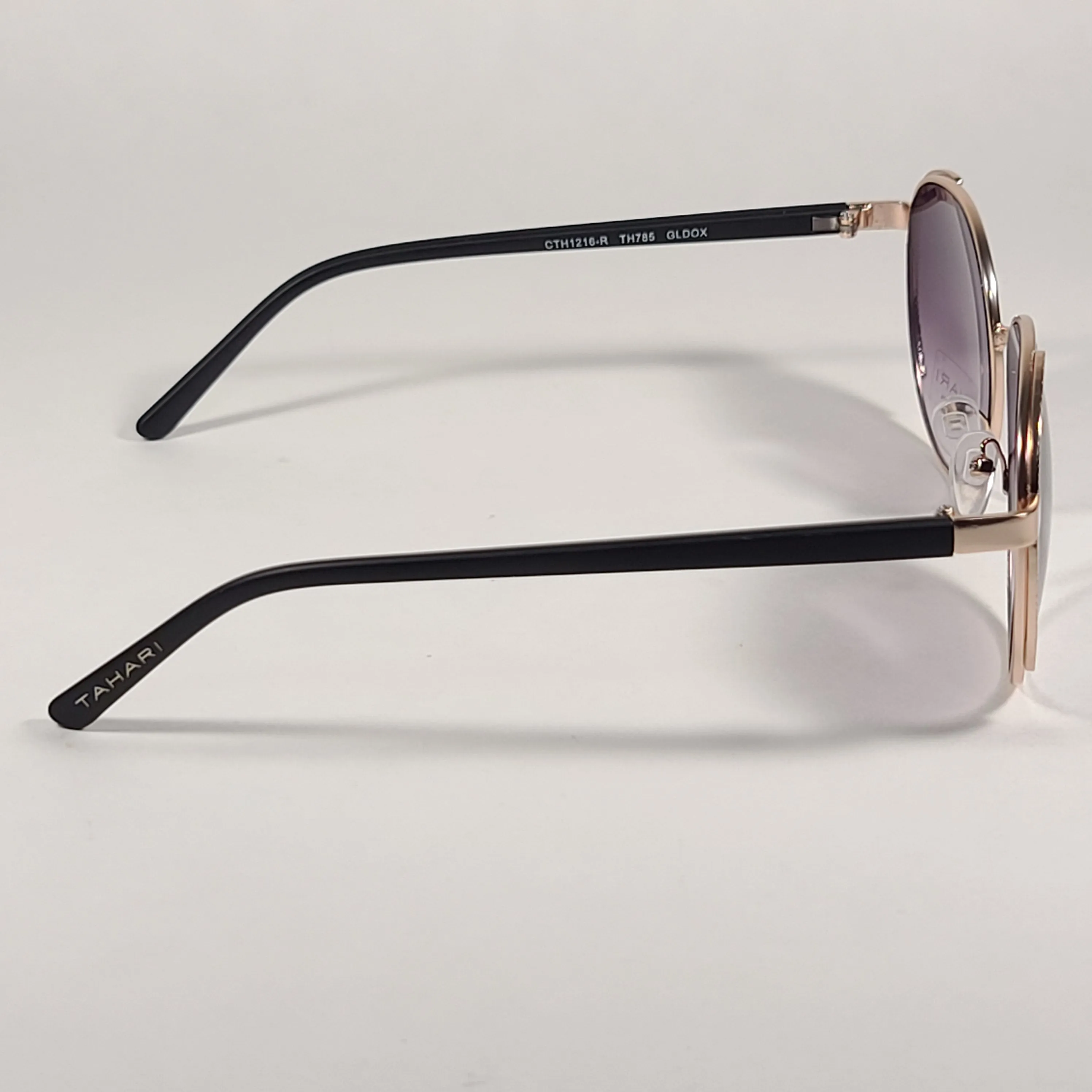 Tahari Round Aviator Sunglasses Gold Matte Black Smoke Gradient Lens TH785 GLDOX