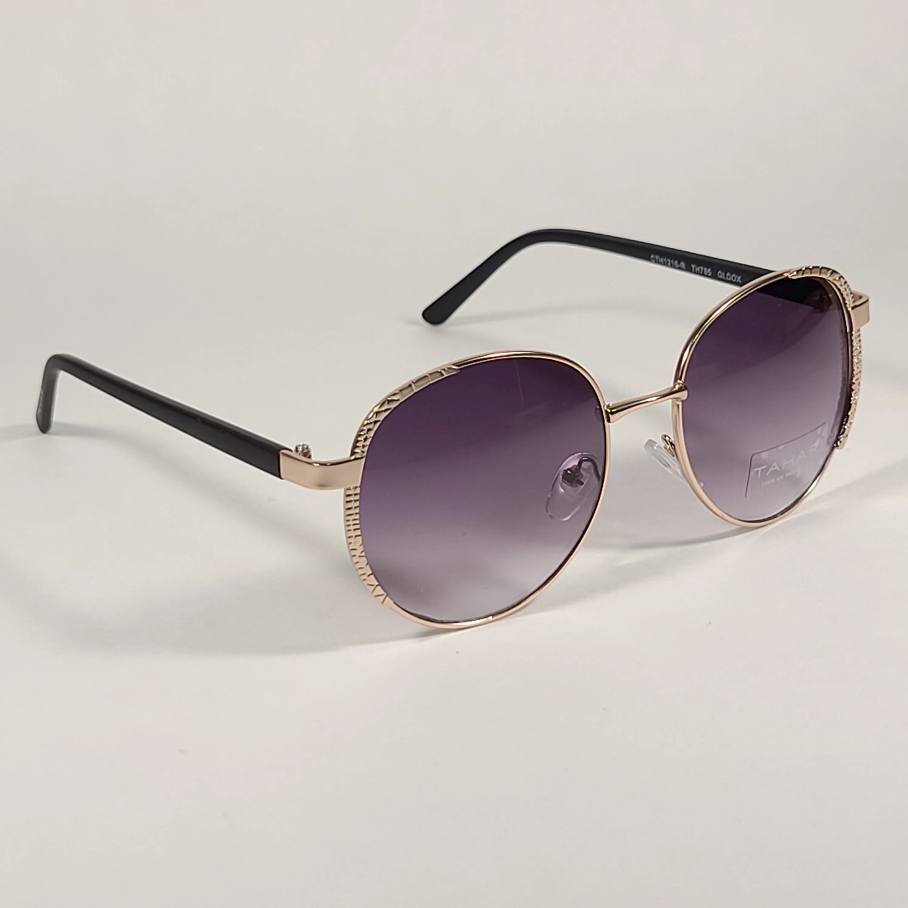 Tahari Round Aviator Sunglasses Gold Matte Black Smoke Gradient Lens TH785 GLDOX