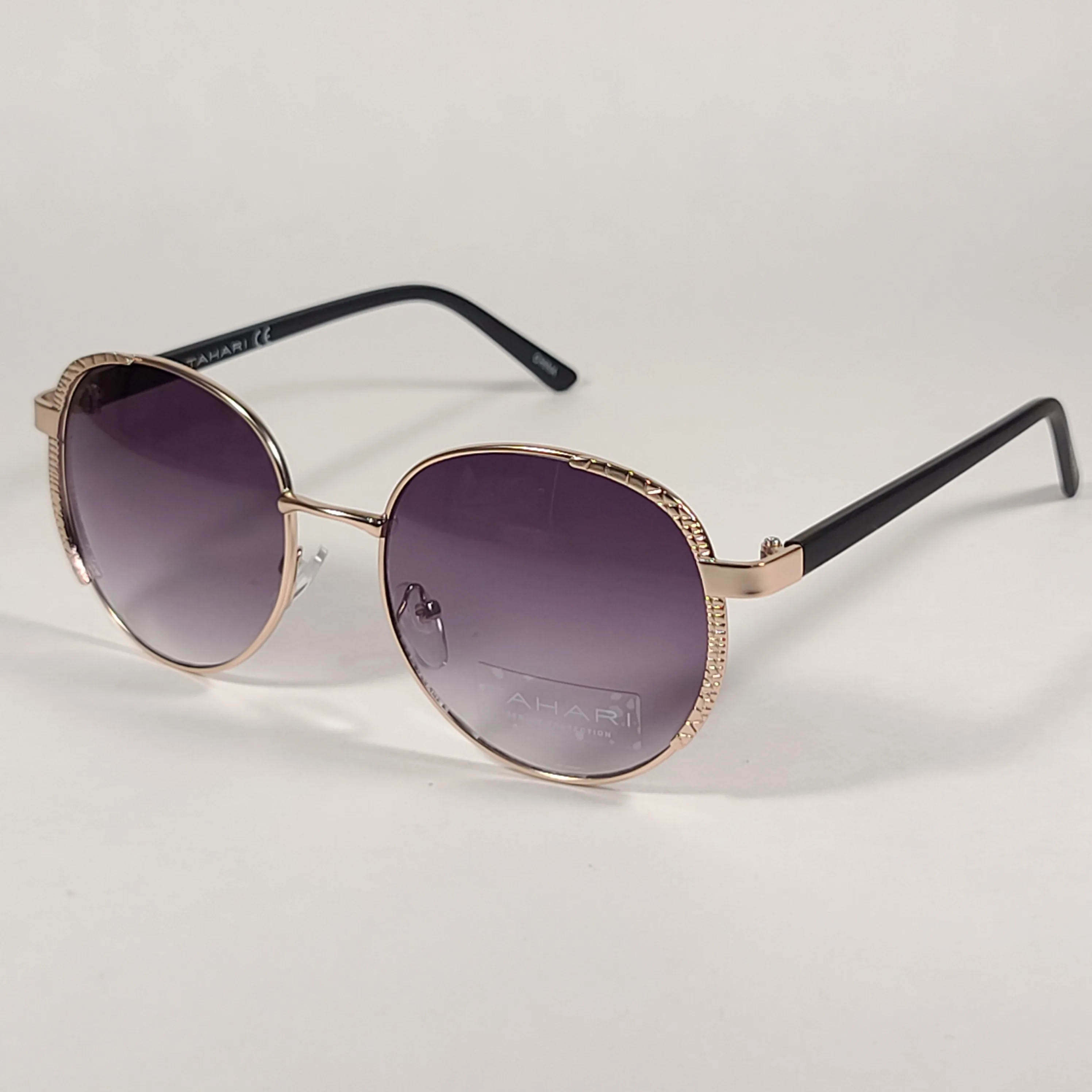 Tahari Round Aviator Sunglasses Gold Matte Black Smoke Gradient Lens TH785 GLDOX