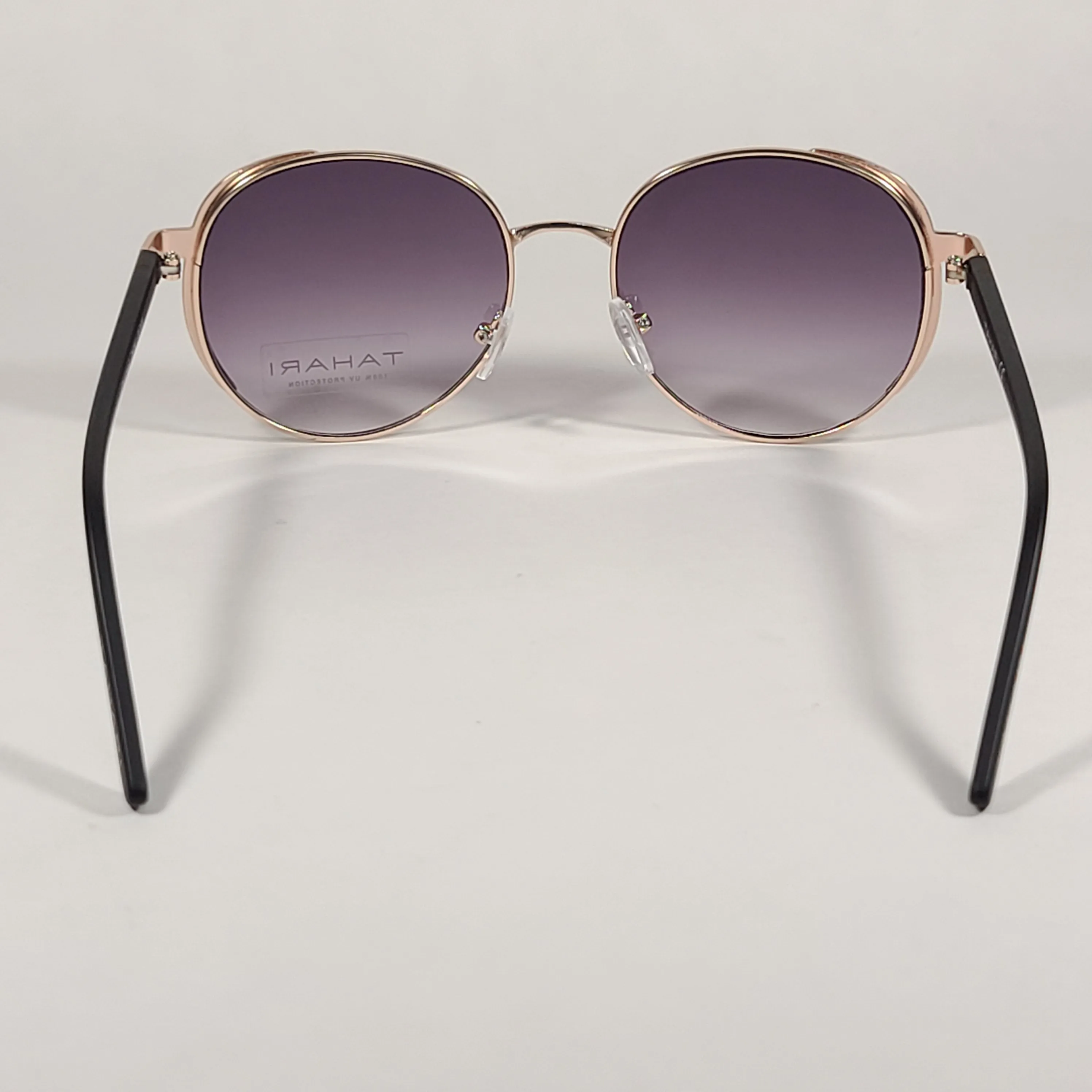 Tahari Round Aviator Sunglasses Gold Matte Black Smoke Gradient Lens TH785 GLDOX