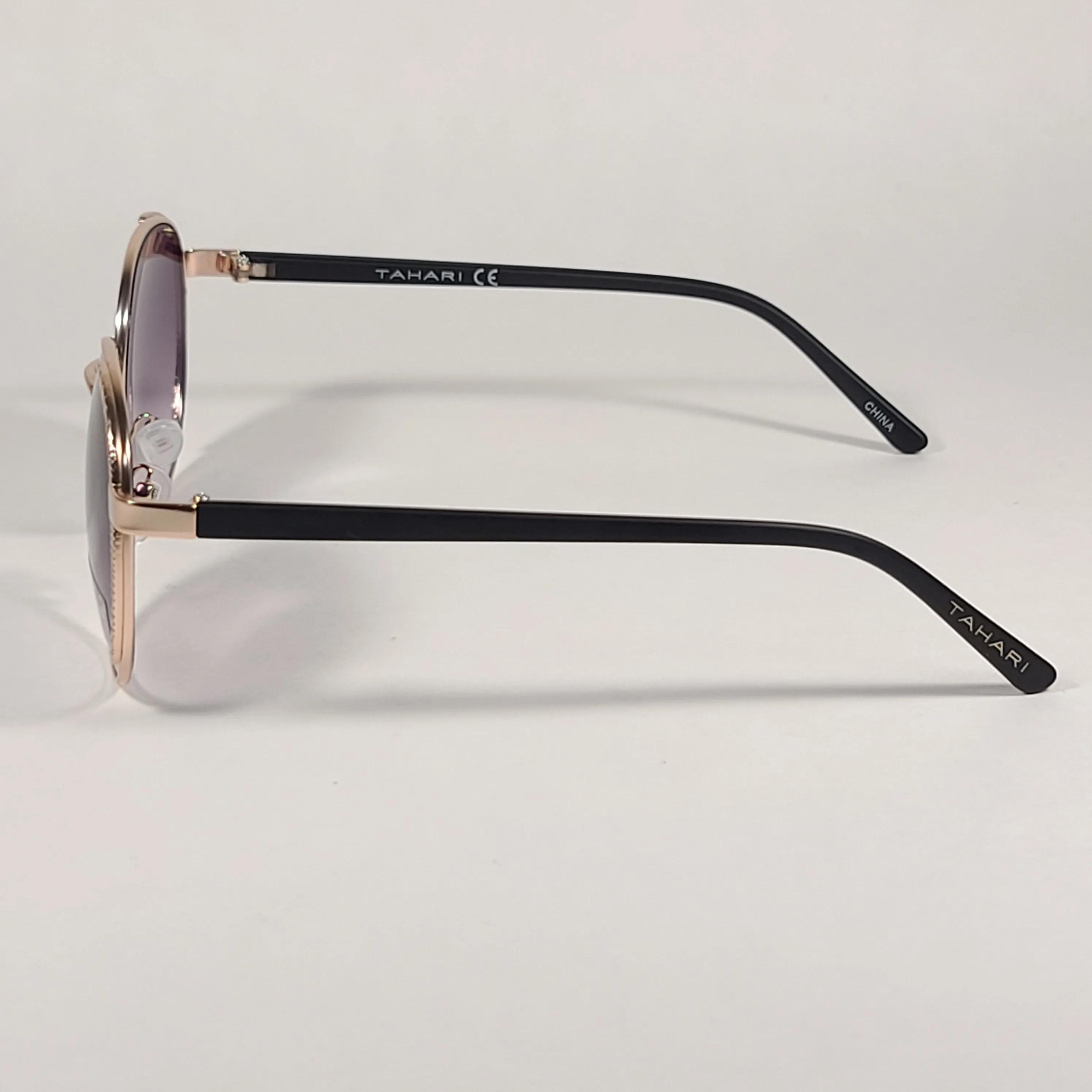 Tahari Round Aviator Sunglasses Gold Matte Black Smoke Gradient Lens TH785 GLDOX