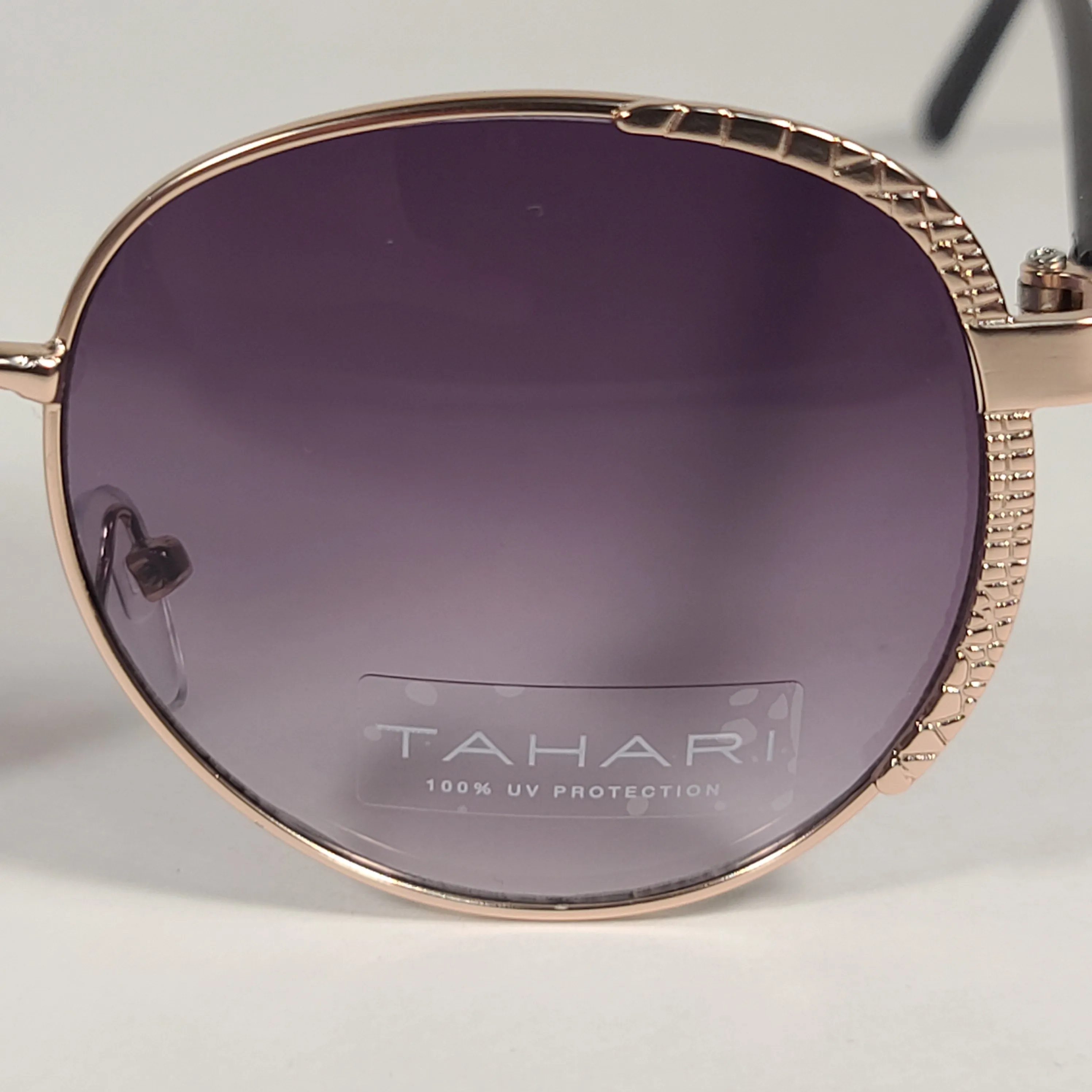 Tahari Round Aviator Sunglasses Gold Matte Black Smoke Gradient Lens TH785 GLDOX