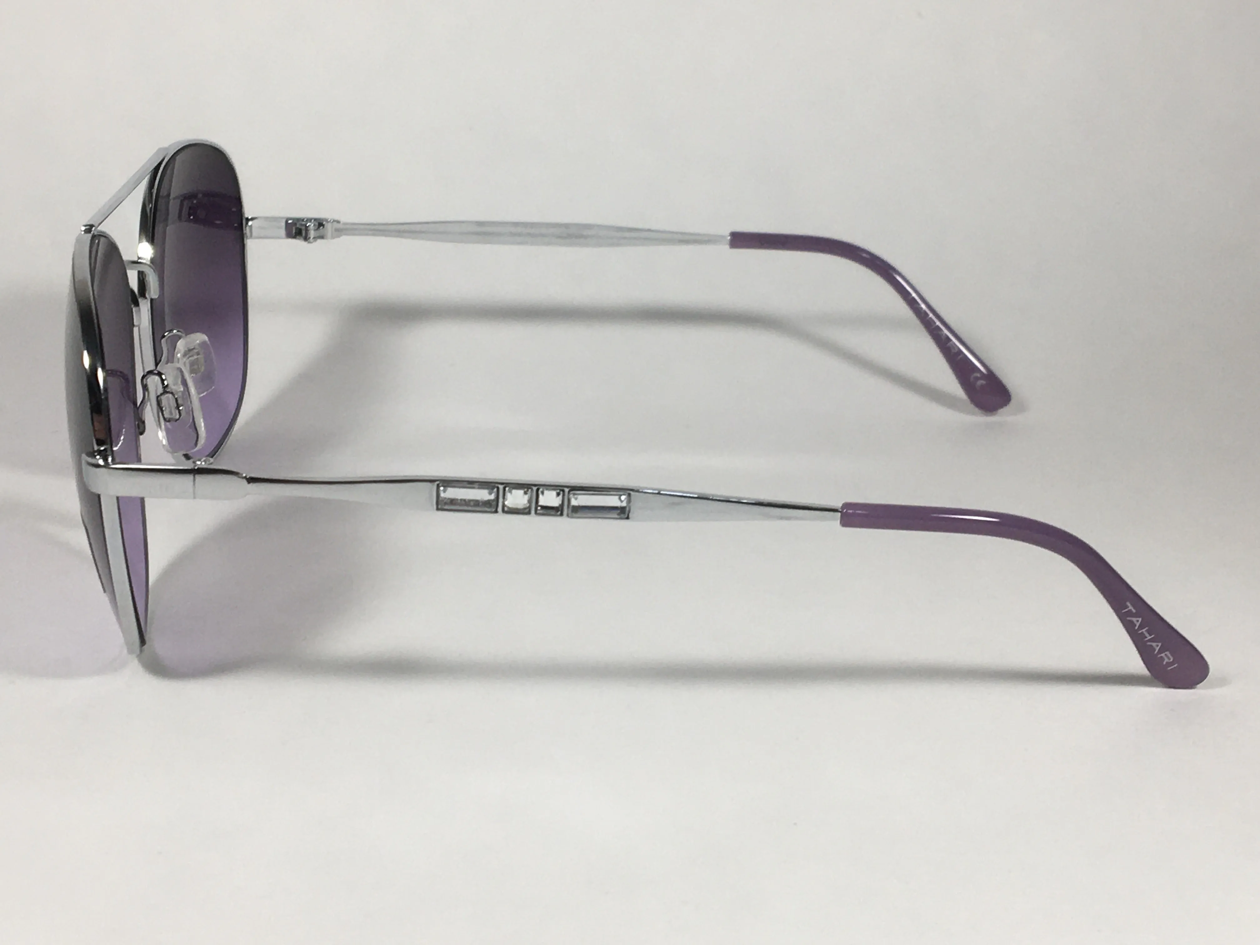 Tahari Rounded Aviator Sunglasses Silver Frame Purple Lilac Gradient Lens TH790 SLVLC
