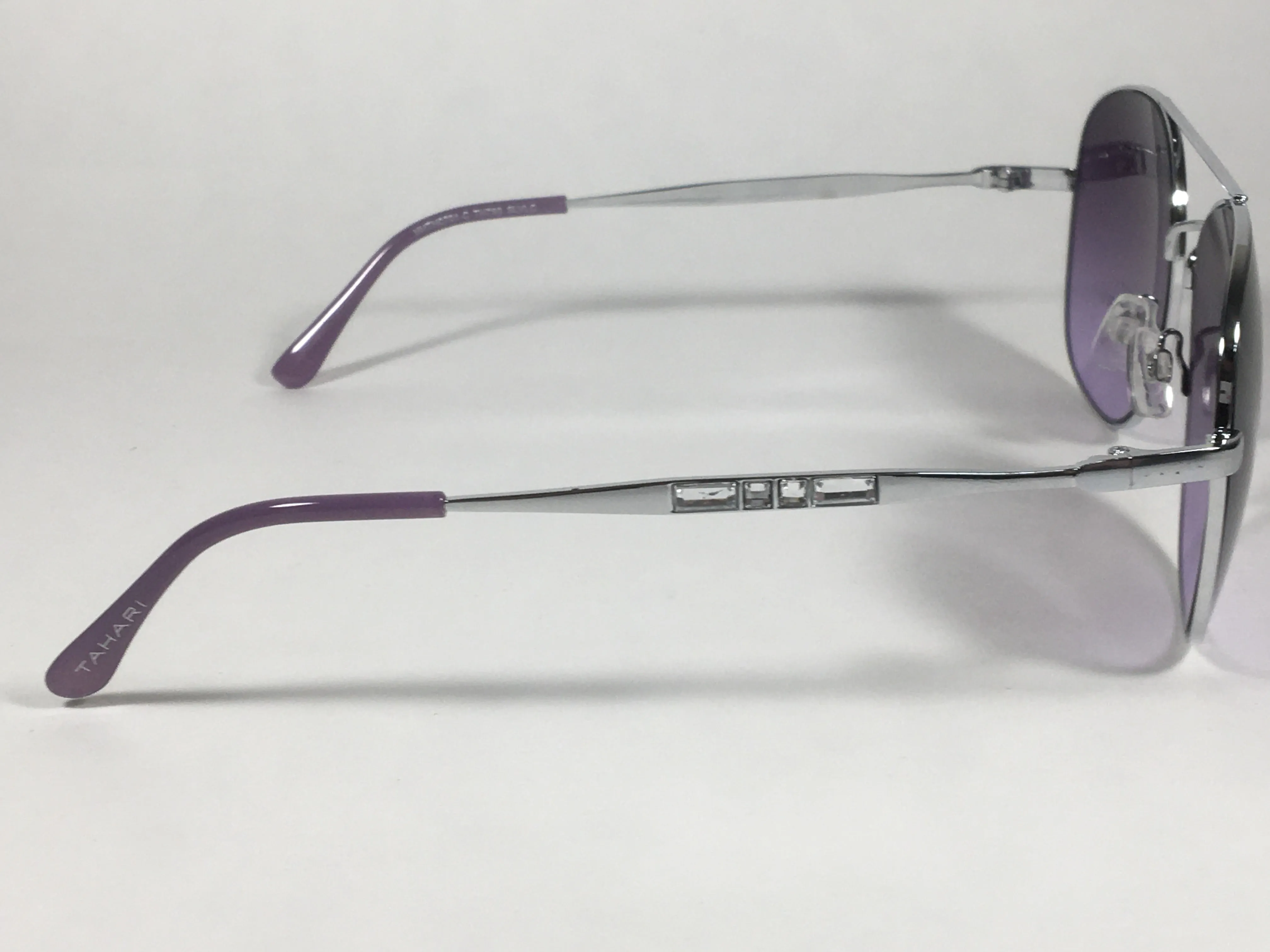 Tahari Rounded Aviator Sunglasses Silver Frame Purple Lilac Gradient Lens TH790 SLVLC