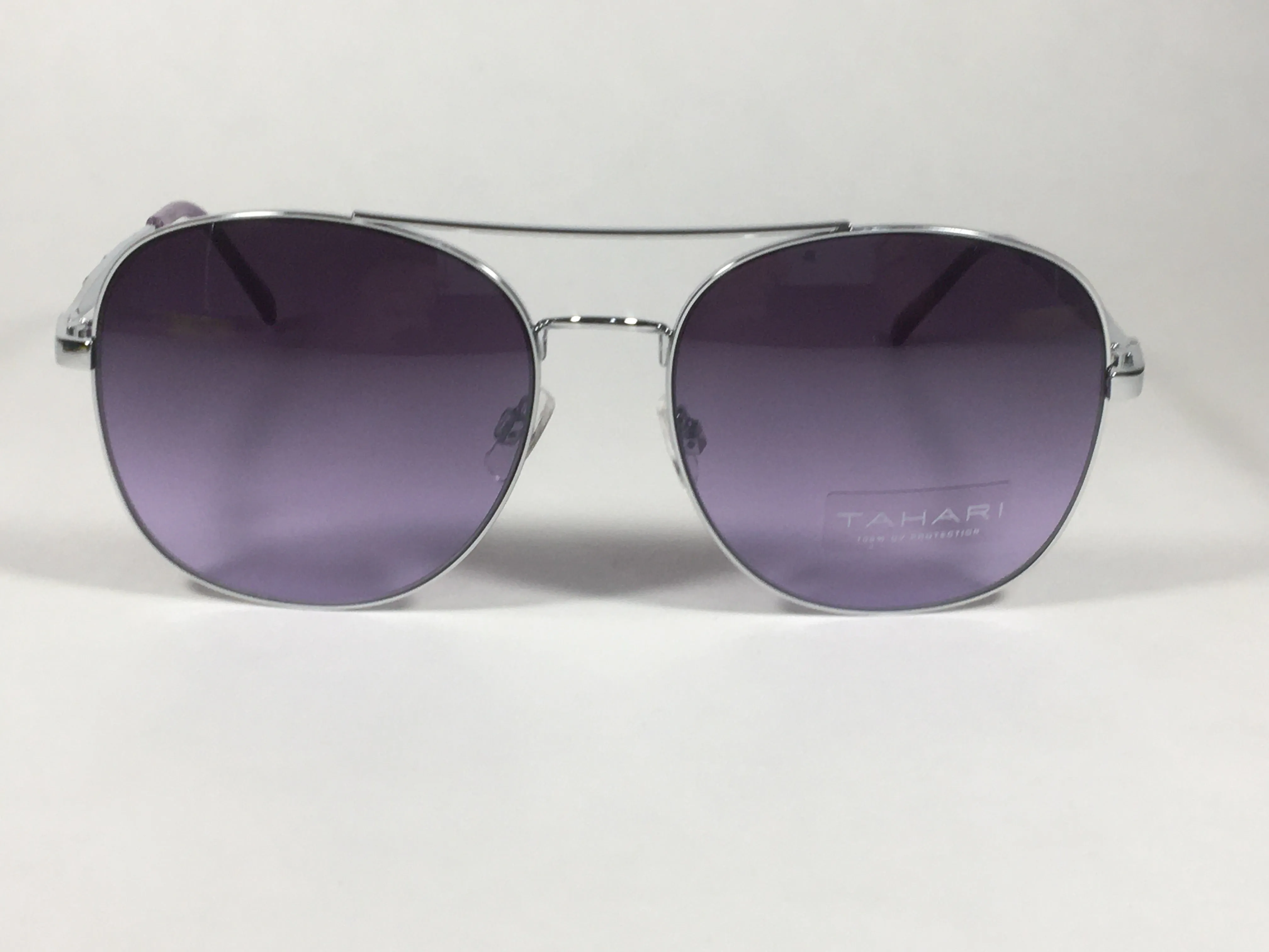 Tahari Rounded Aviator Sunglasses Silver Frame Purple Lilac Gradient Lens TH790 SLVLC