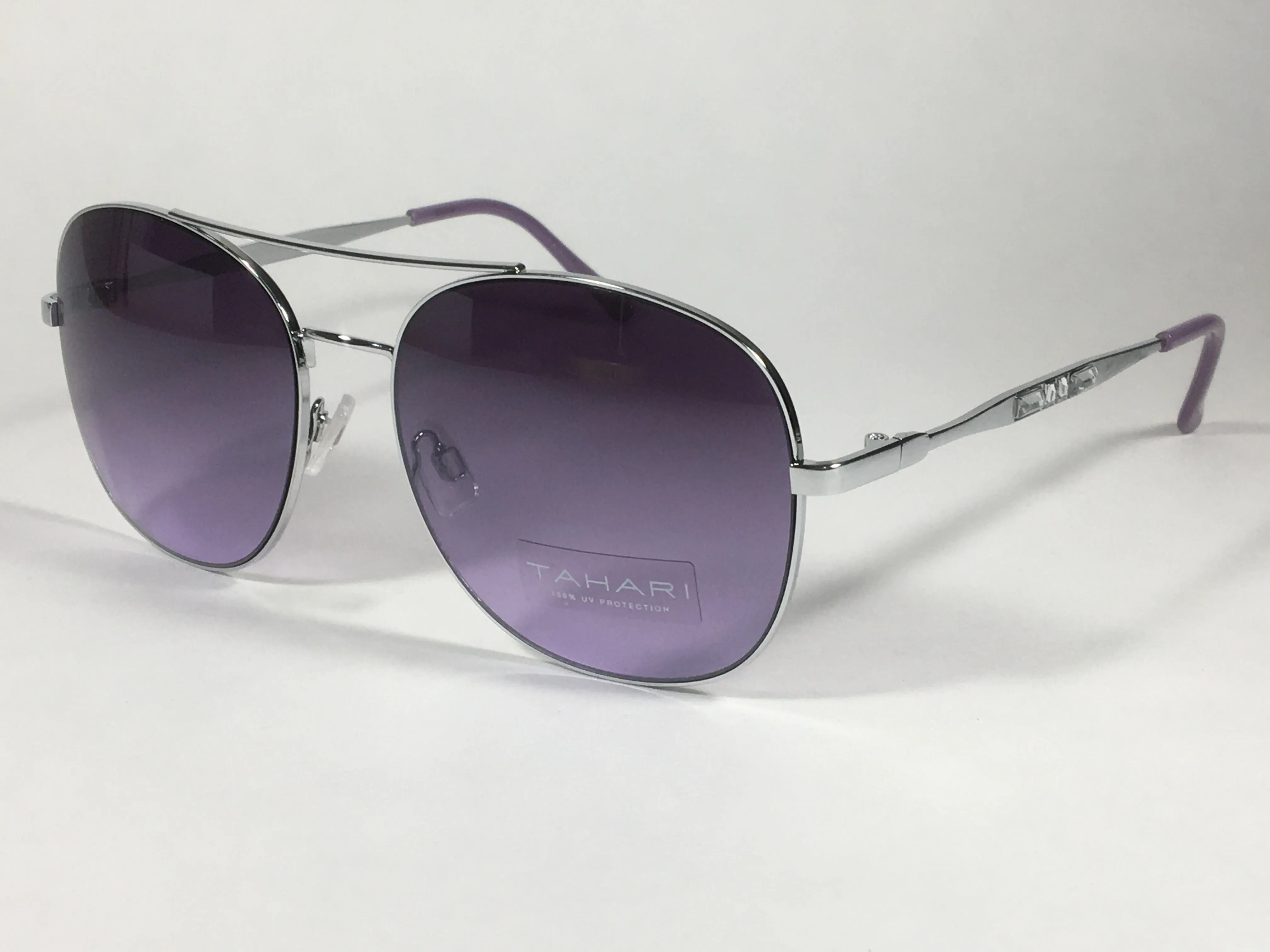 Tahari Rounded Aviator Sunglasses Silver Frame Purple Lilac Gradient Lens TH790 SLVLC