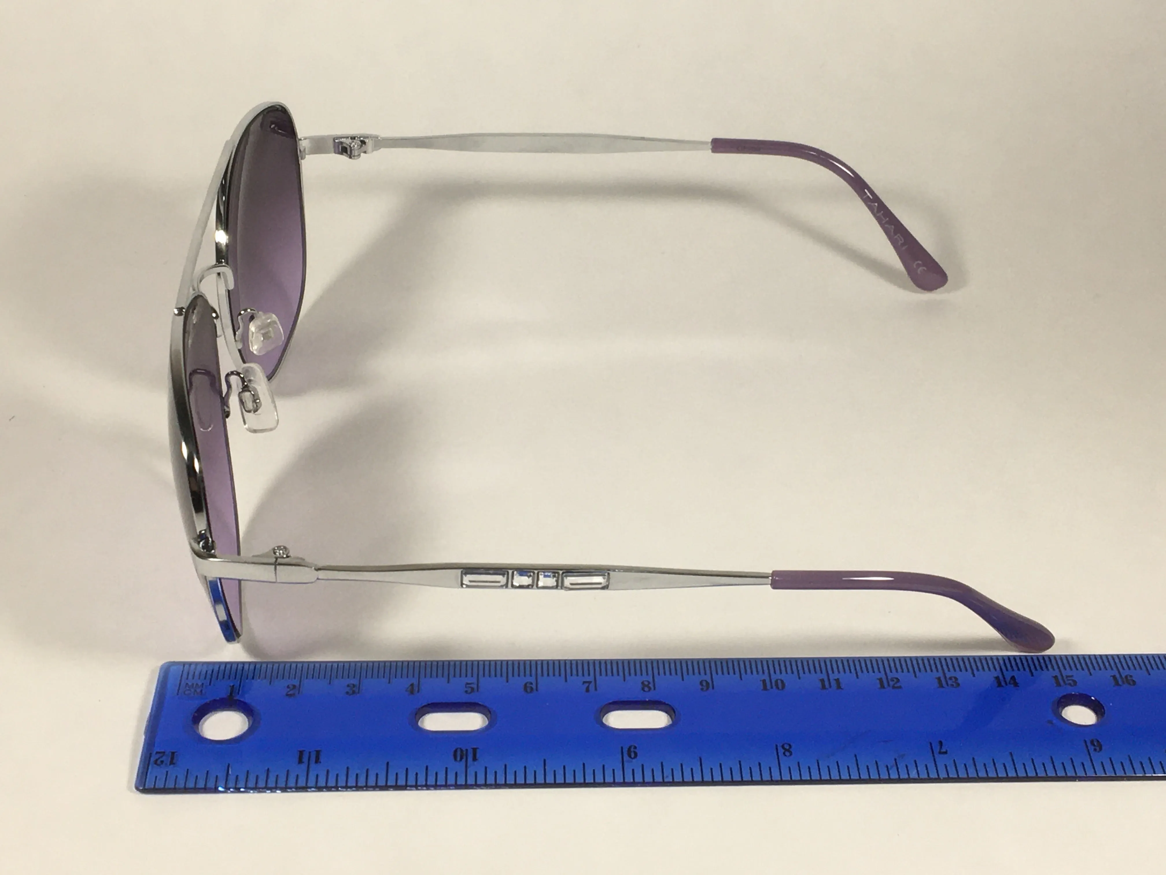 Tahari Rounded Aviator Sunglasses Silver Frame Purple Lilac Gradient Lens TH790 SLVLC