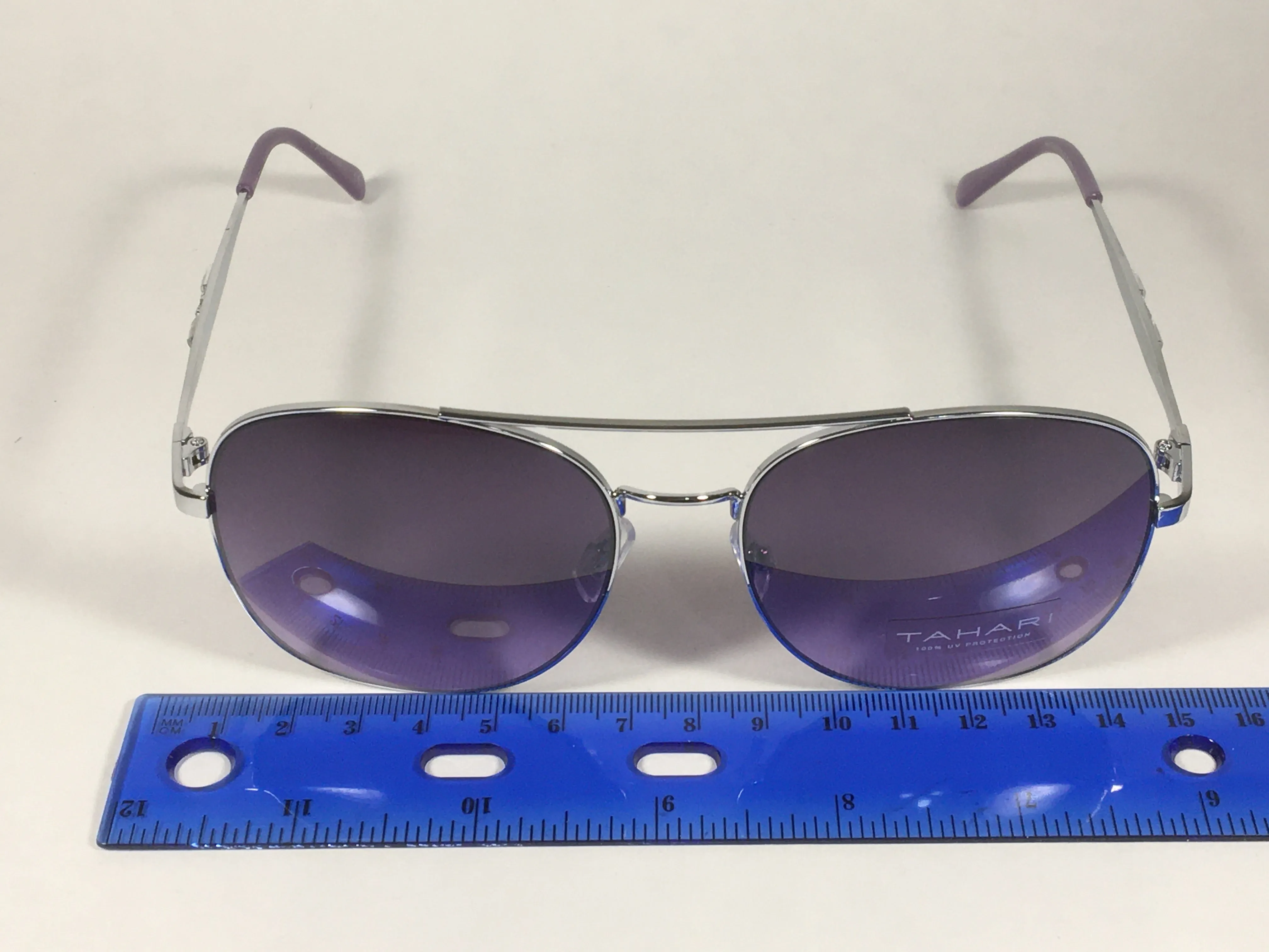 Tahari Rounded Aviator Sunglasses Silver Frame Purple Lilac Gradient Lens TH790 SLVLC