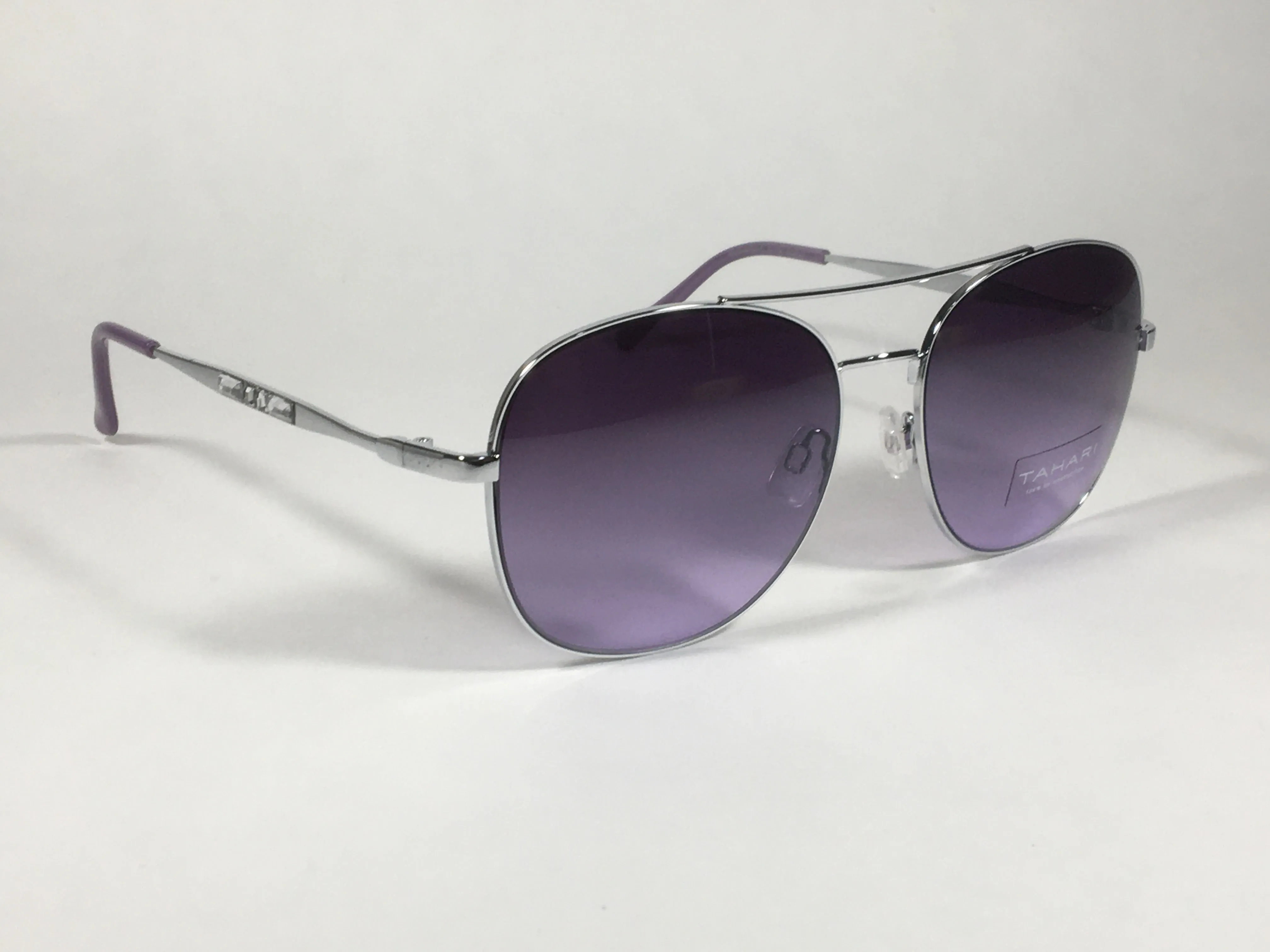 Tahari Rounded Aviator Sunglasses Silver Frame Purple Lilac Gradient Lens TH790 SLVLC