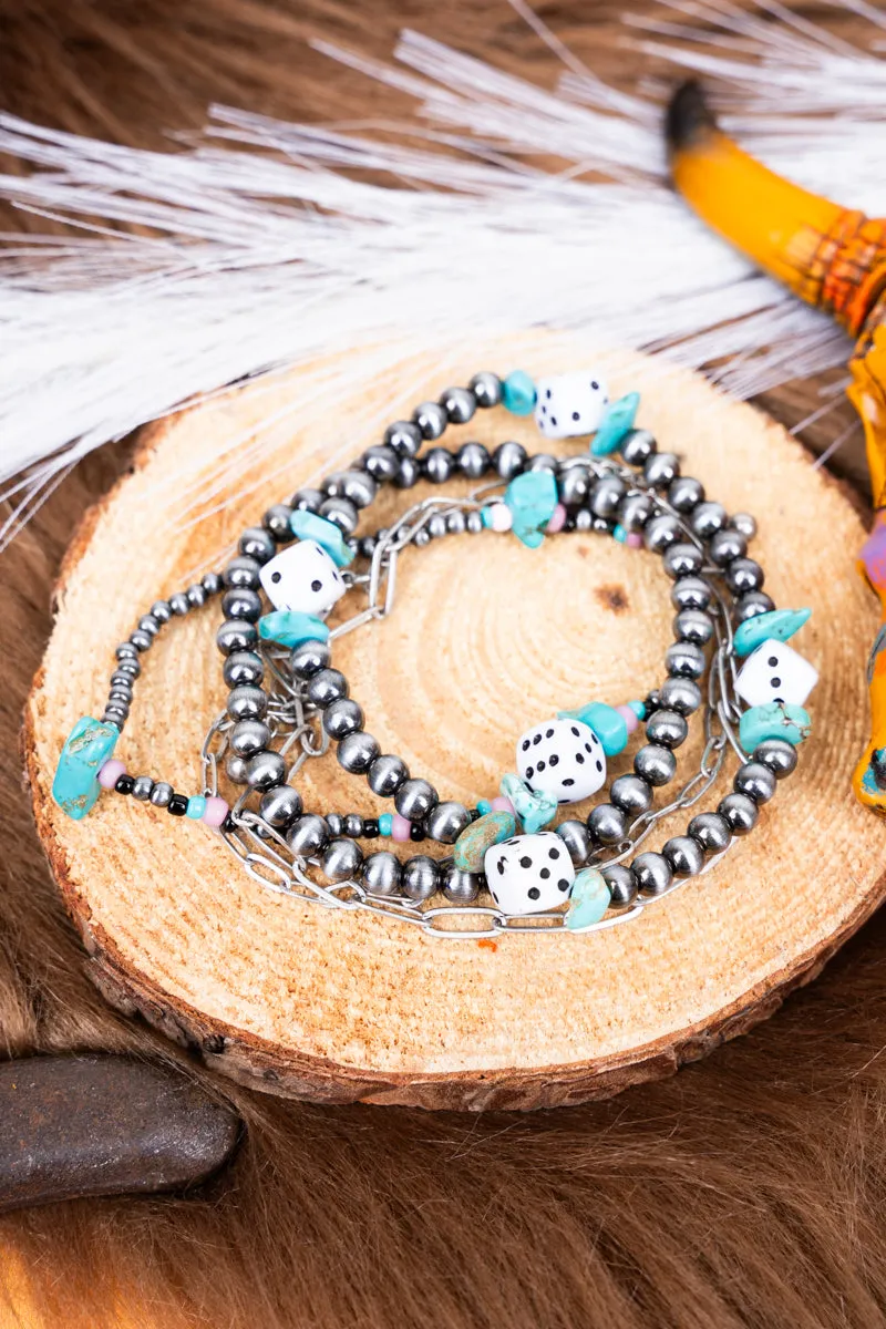 Take The Dice Silver Pearl Bracelet Set