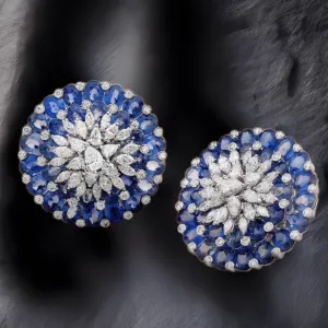 Tanzanite Studs - Diamond Studs - Cocktail Jewelry - 925 silver Jewelry , South Indian Jewelry,bridal choker,Indian Wedding Jewelry,pure Silver indian jewelry - SHABURIS