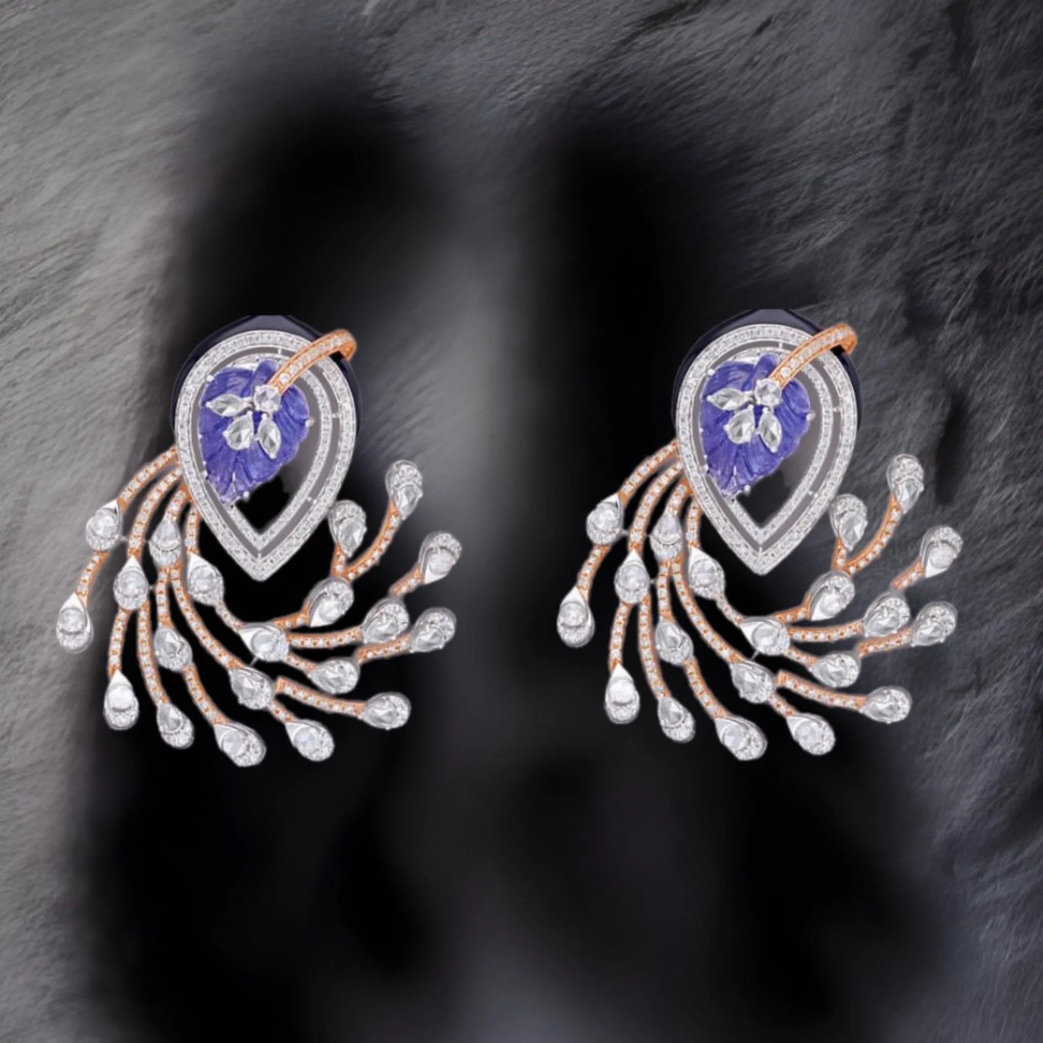 Tanzanite Studs - Diamond Studs - Cocktail Jewelry - 925 silver Jewelry , South Indian Jewelry,bridal choker,Indian Wedding Jewelry,pure Silver indian jewelry - SHABURIS