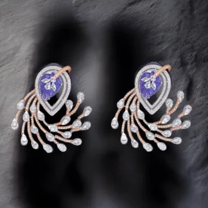 Tanzanite Studs - Diamond Studs - Cocktail Jewelry - 925 silver Jewelry , South Indian Jewelry,bridal choker,Indian Wedding Jewelry,pure Silver indian jewelry - SHABURIS
