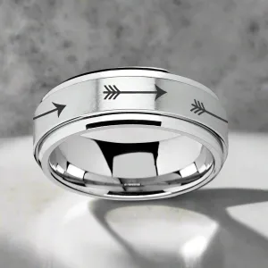 TARGET | Silver Tungsten Ring, Fidget Spinner, Laser Engraved Arrows, Beveled