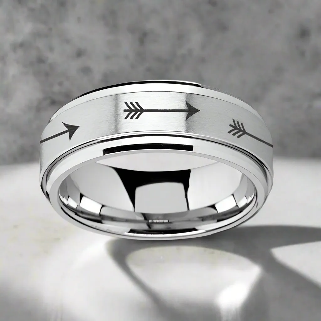 TARGET | Silver Tungsten Ring, Fidget Spinner, Laser Engraved Arrows, Beveled