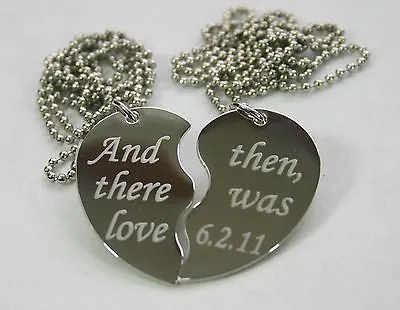 TEXT ONLY SPECIAL WORDS SPLIT HEART TAG NECKLACES FREE ENGRAVING STAINLESS STEEL
