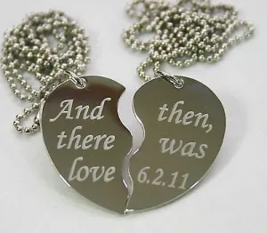 TEXT ONLY SPECIAL WORDS SPLIT HEART TAG NECKLACES FREE ENGRAVING STAINLESS STEEL