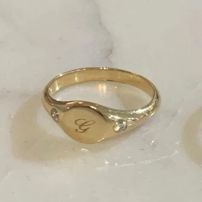 The Gold Petite Diamond Signet Ring