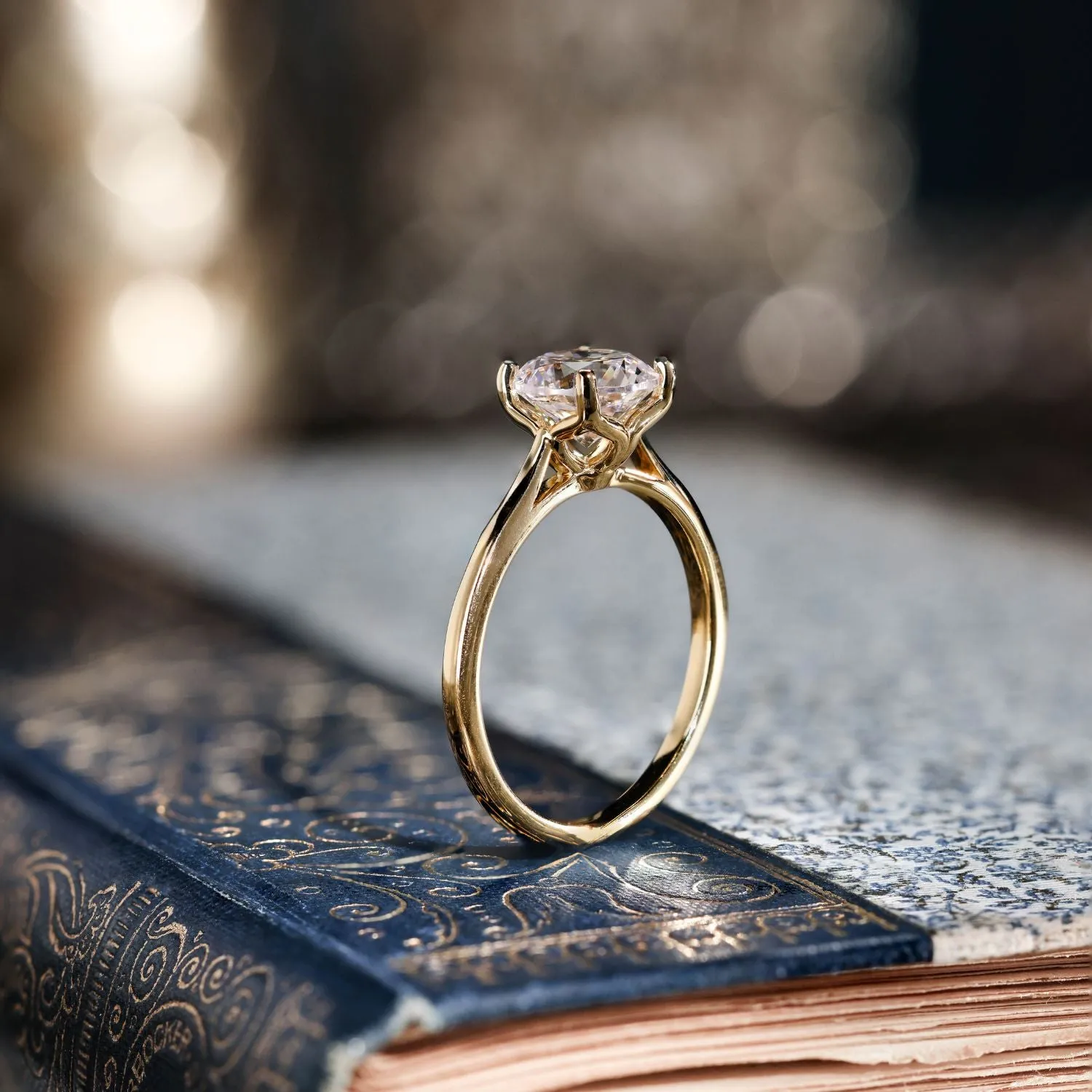 The Lily - Solitaire Round Diamond Engagement Ring with Nature-Inspired Setting
