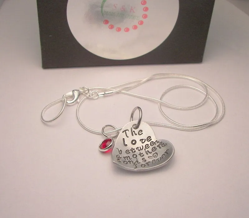 The love between a mother and son is forever, Hand stamped jewelry, mommy jewelry, personalized jewelry, mommy necklace., custom  stamped