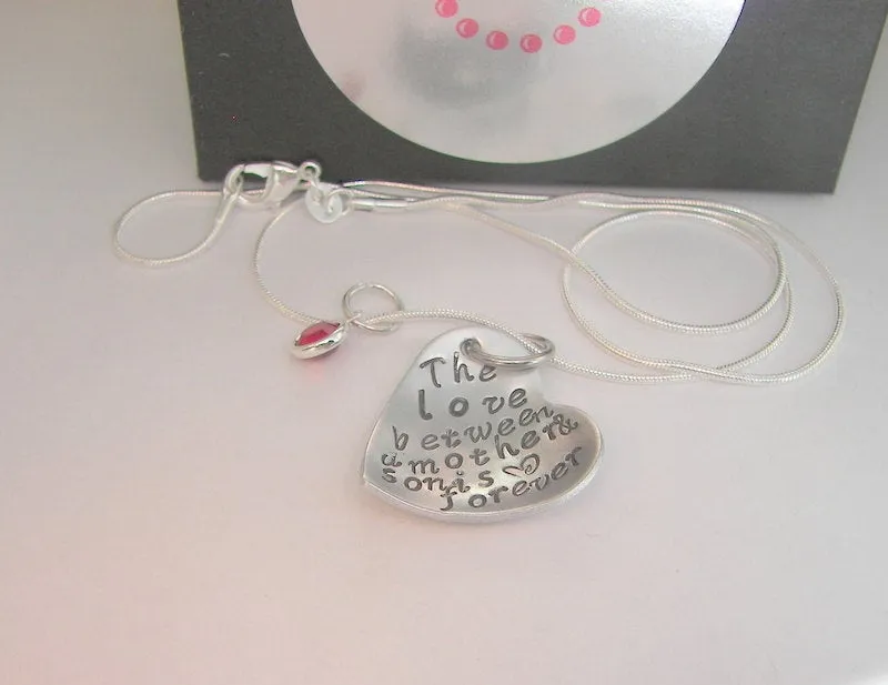 The love between a mother and son is forever, Hand stamped jewelry, mommy jewelry, personalized jewelry, mommy necklace., custom  stamped