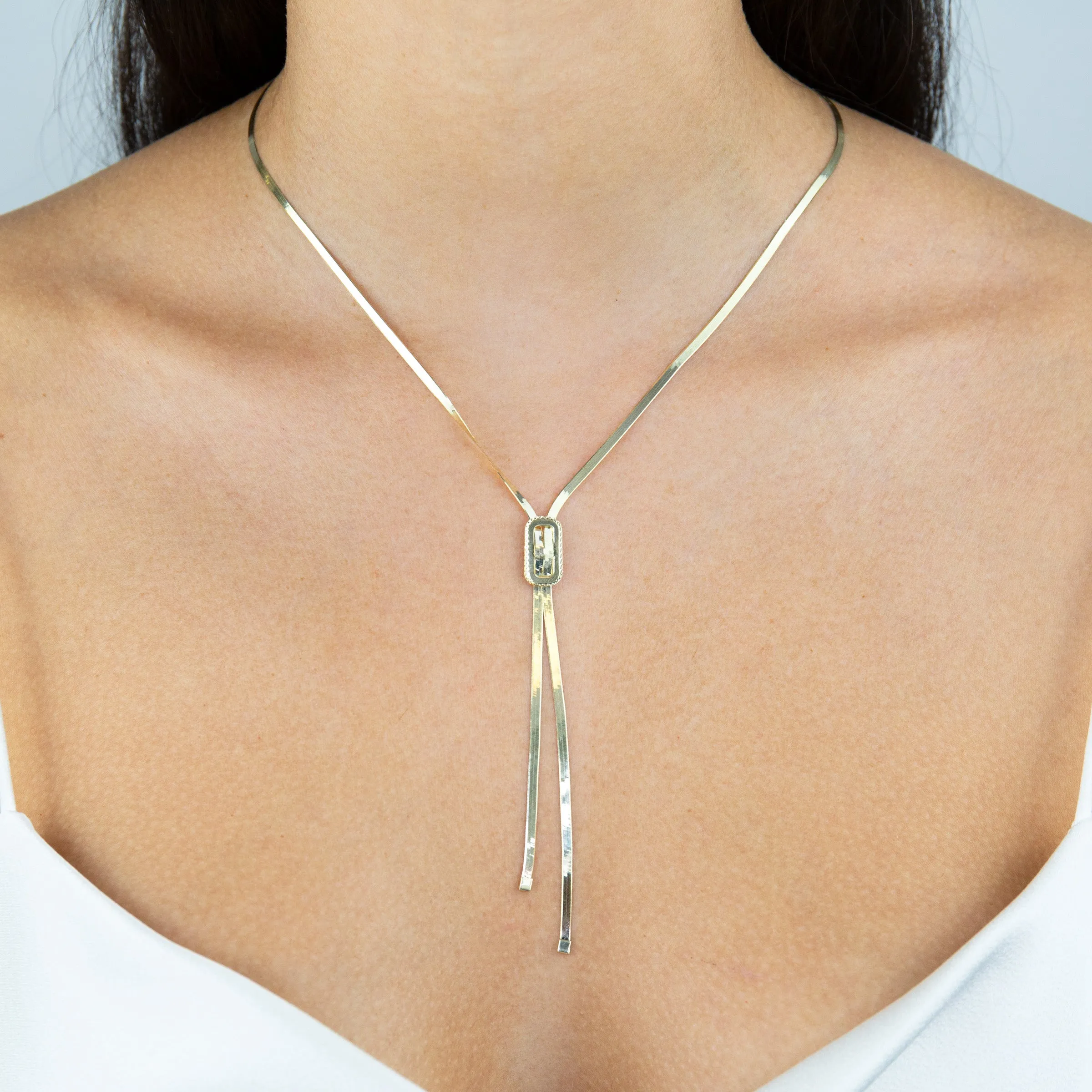Thin Herringbone Lariat 14K