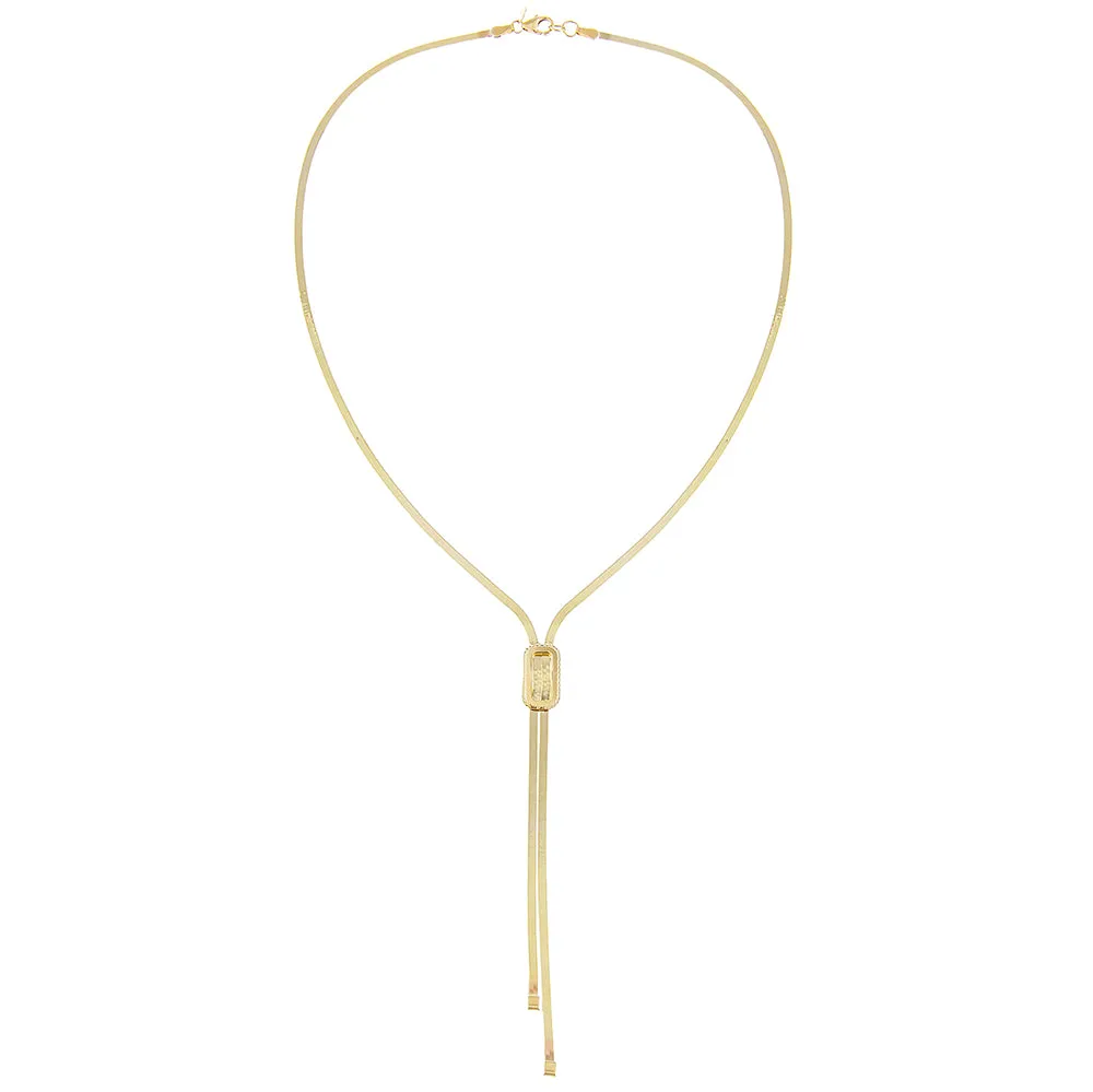 Thin Herringbone Lariat 14K