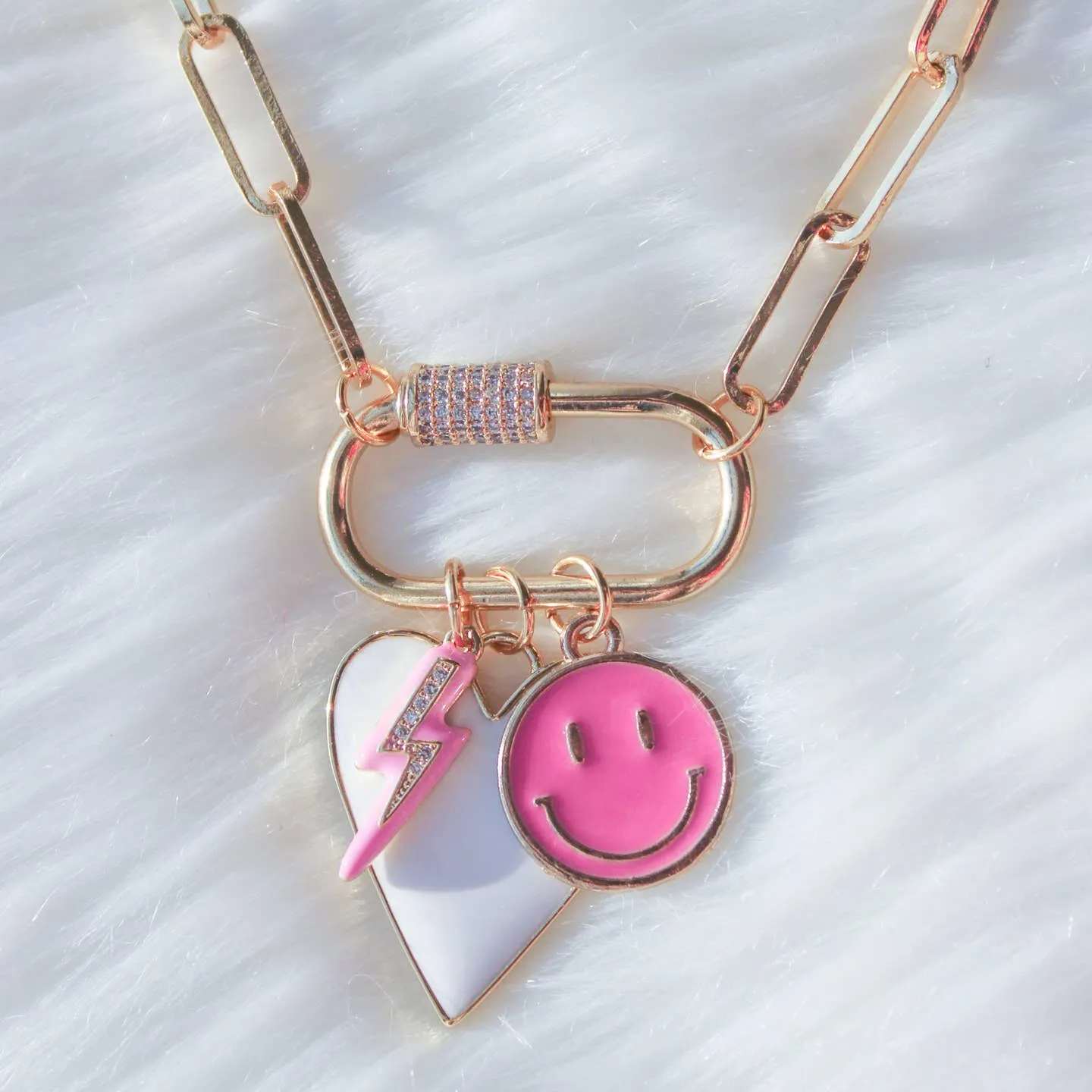 Third Time's A Charm- Lightning, Heart, Smiley Face Necklace