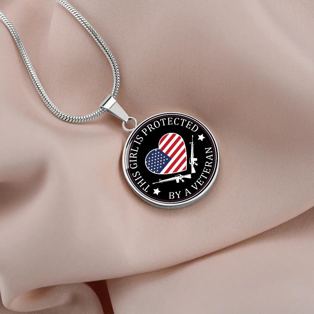 This Girl Is Protected By A Veteran Pendant Necklace, Military Family Necklace, Military, Army, Marine Corps, Navy, Air Force, Coast Guard