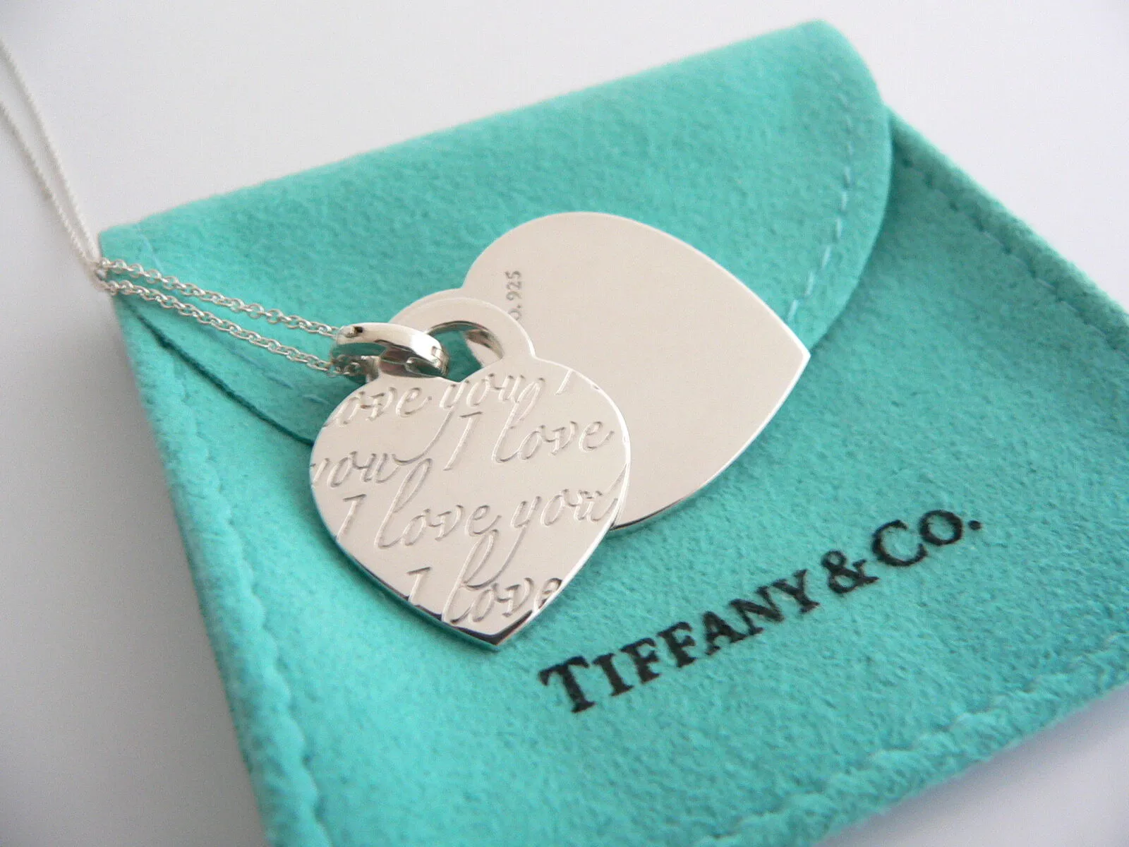 Tiffany & Co Heart I Love You Necklace Silver Double Pendant Charm Chain Gift