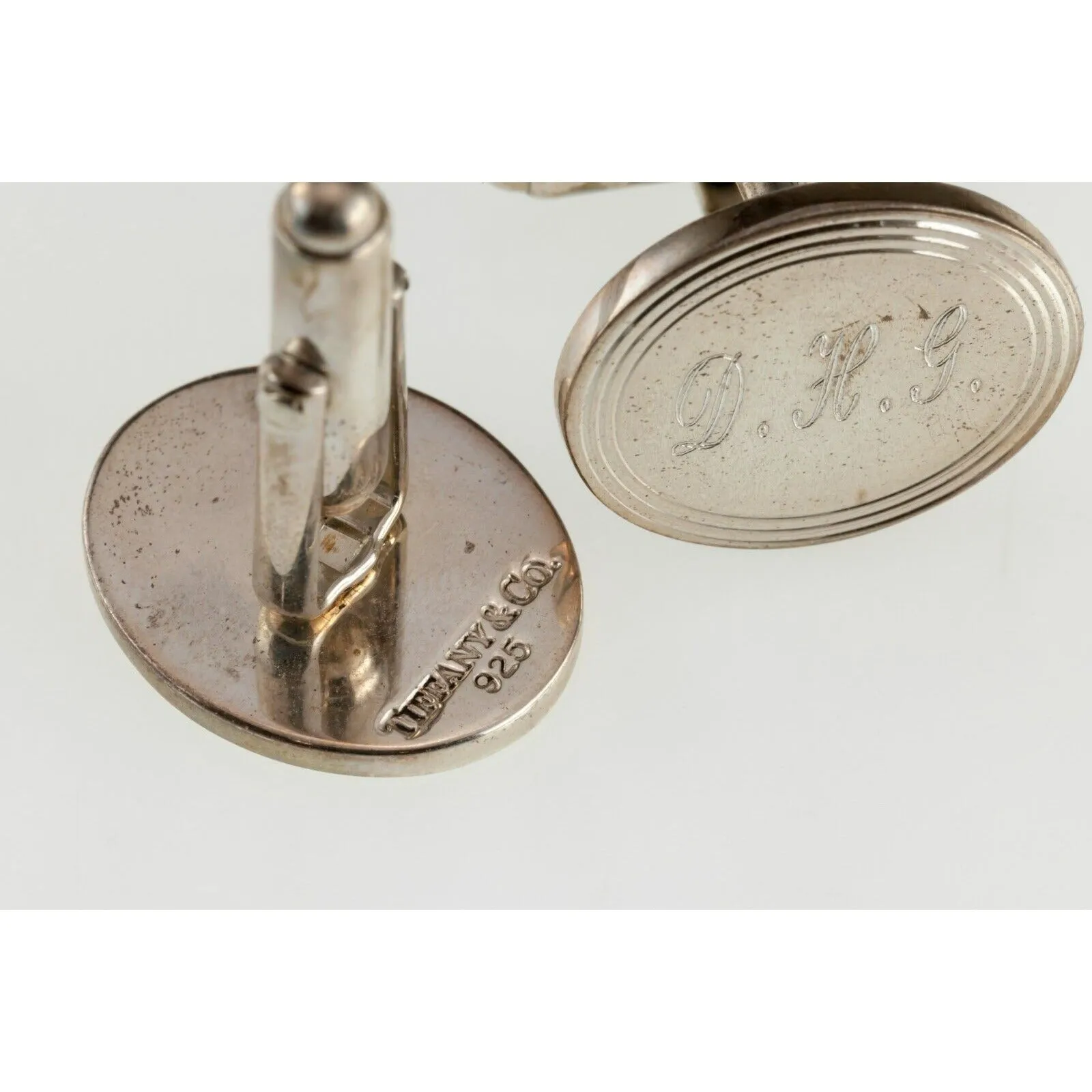 Tiffany & Co. Sterling Silver Engine-turned Oval Cufflinks w/Monogram